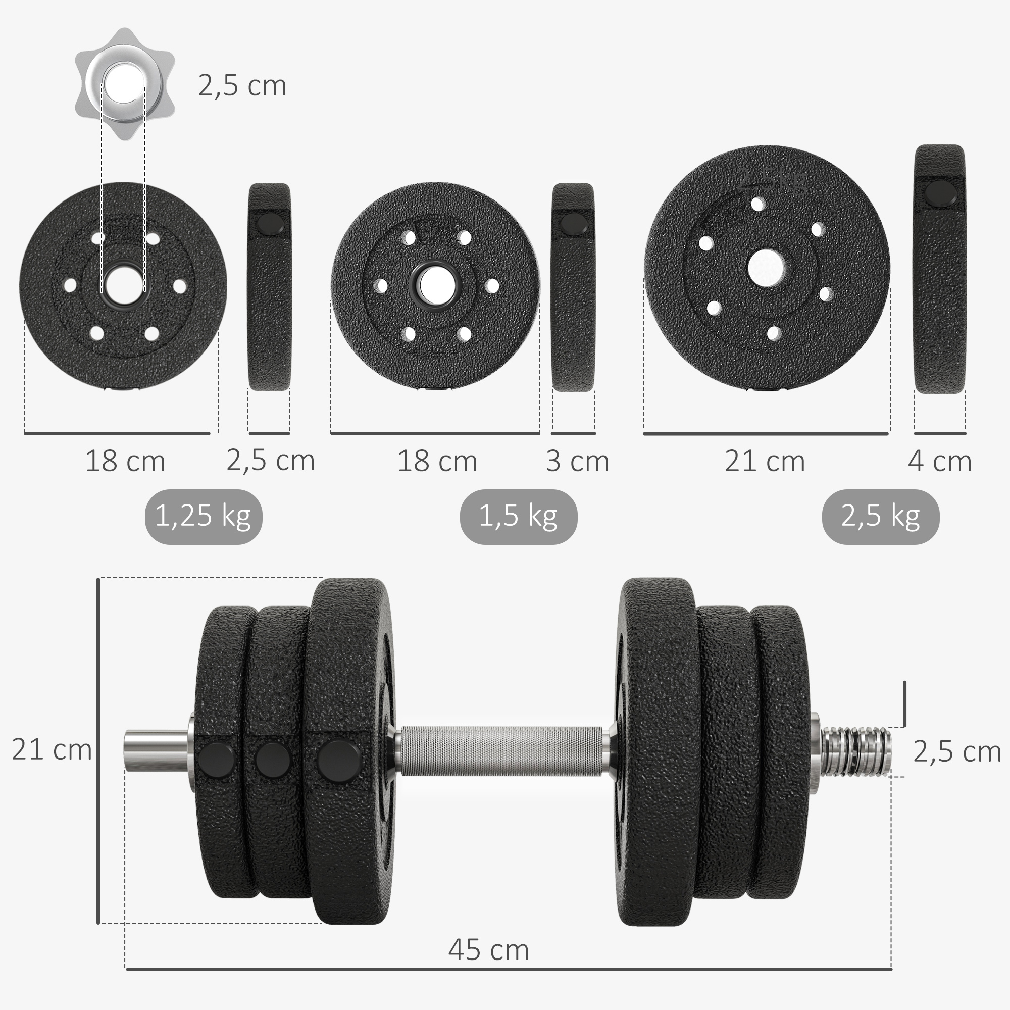 Kurzhantel Set 25KG Hantelset mit Hantelscheiben für Zuhause Büro Fitnessstudio Stahl Kunstleder Schwarz