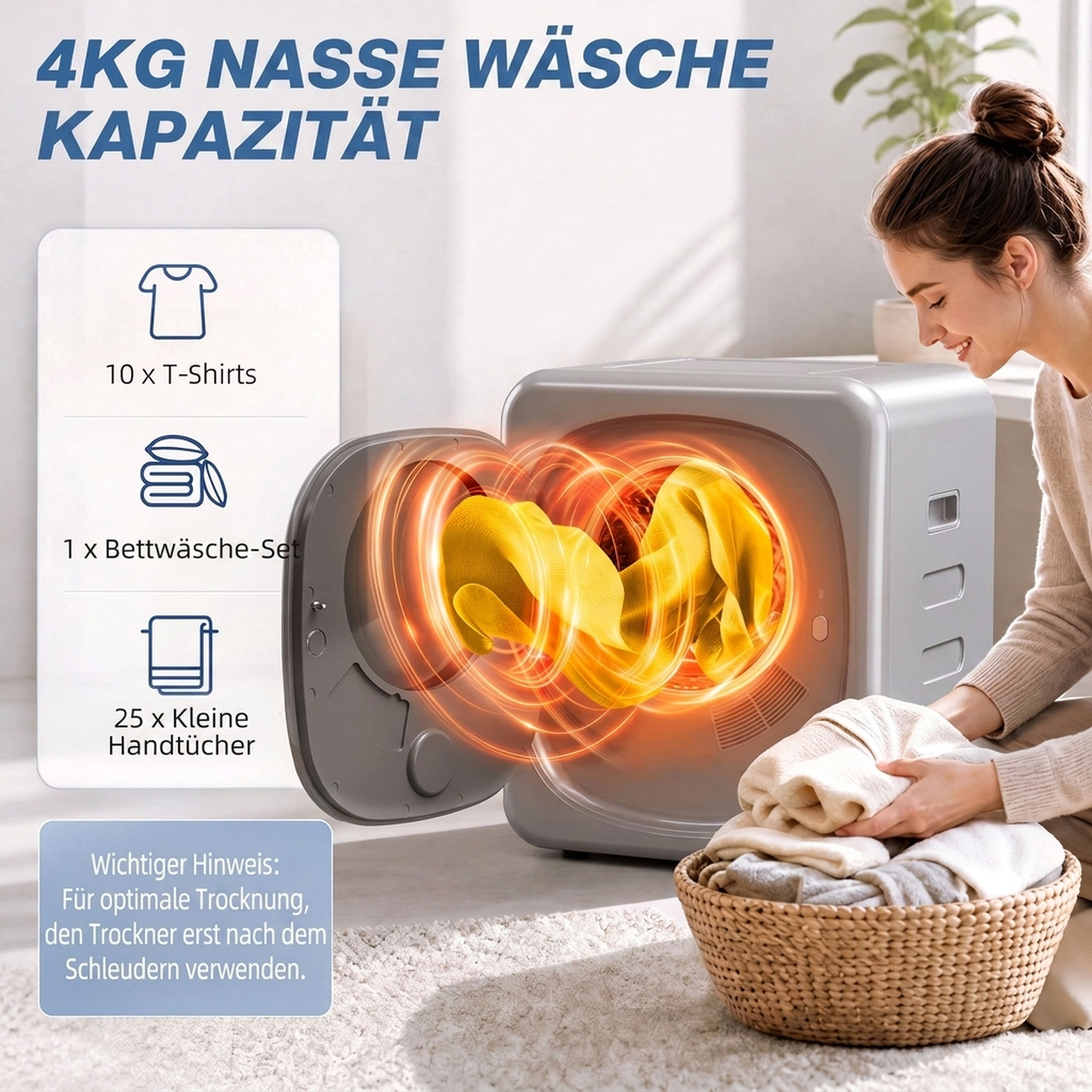 Ablufttrockner 2,5 kg mit Smart-Modus, 800 W Kompakttrockner mit Edelstahltrommel, Silber