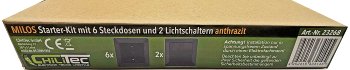 MILOS Starter-Kit, 16-teilig, Anthrazit, 6x Steckdose, 2x Schalter, Klemmanschl.