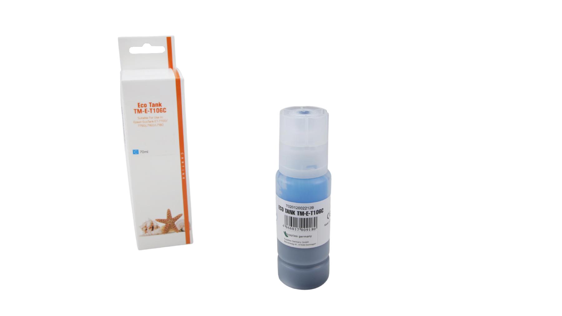 T106C Eco Tank Nachfüllflasche cyan für Epson / C13T00R240 / 70ml