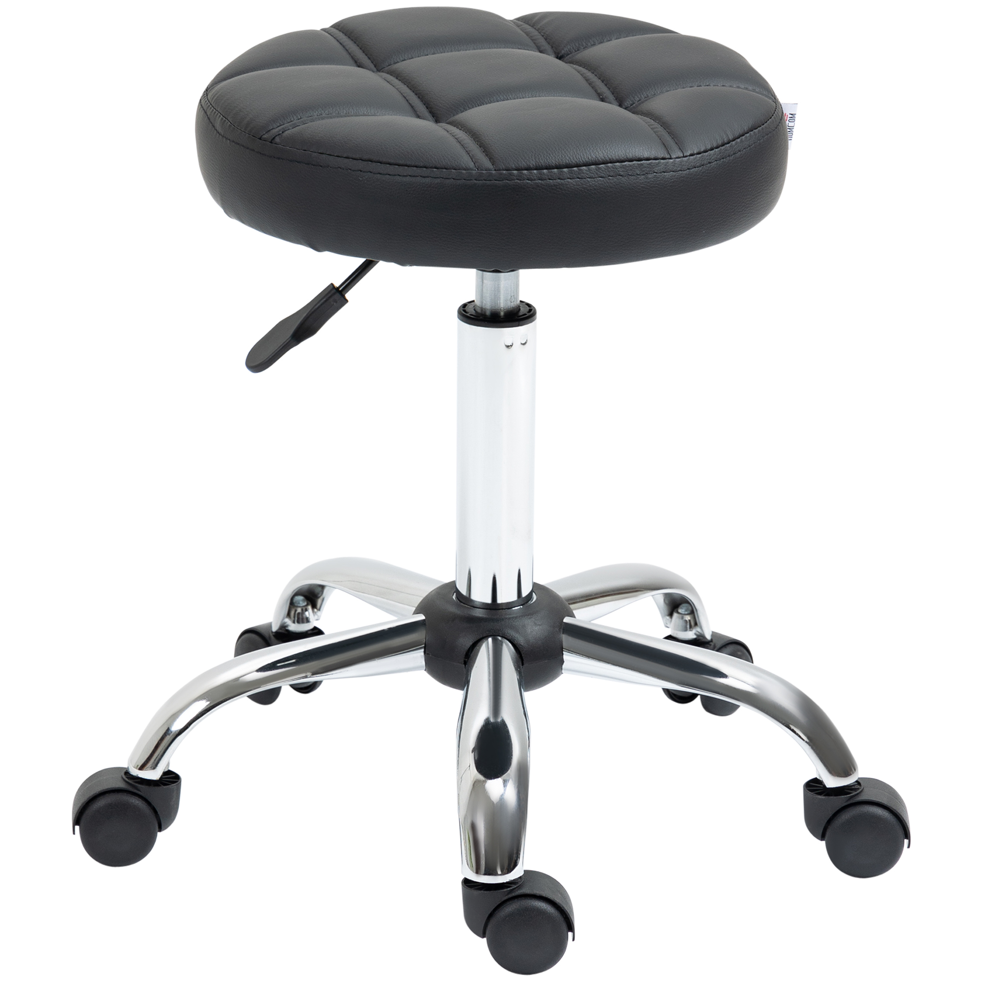 Drehhocker, Salonhocker, höhenverstellbar, Kunstleder, Steppdesign, Schwarz/Silber