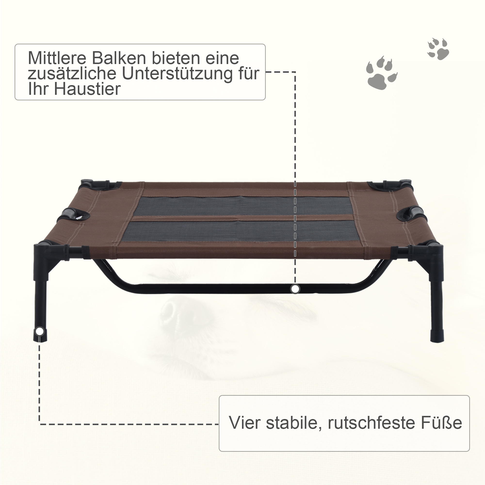 Hundeliege Outdoor, Kühlendes Haustierliege für Groß Hunde, erhöhtes Hundebett Schlafplatz mit robuster Metallrahmen, Atmungsaktivem Mesh für Garten Outdoor, 92 x 76 x 18 cm, Kaffee-Braun