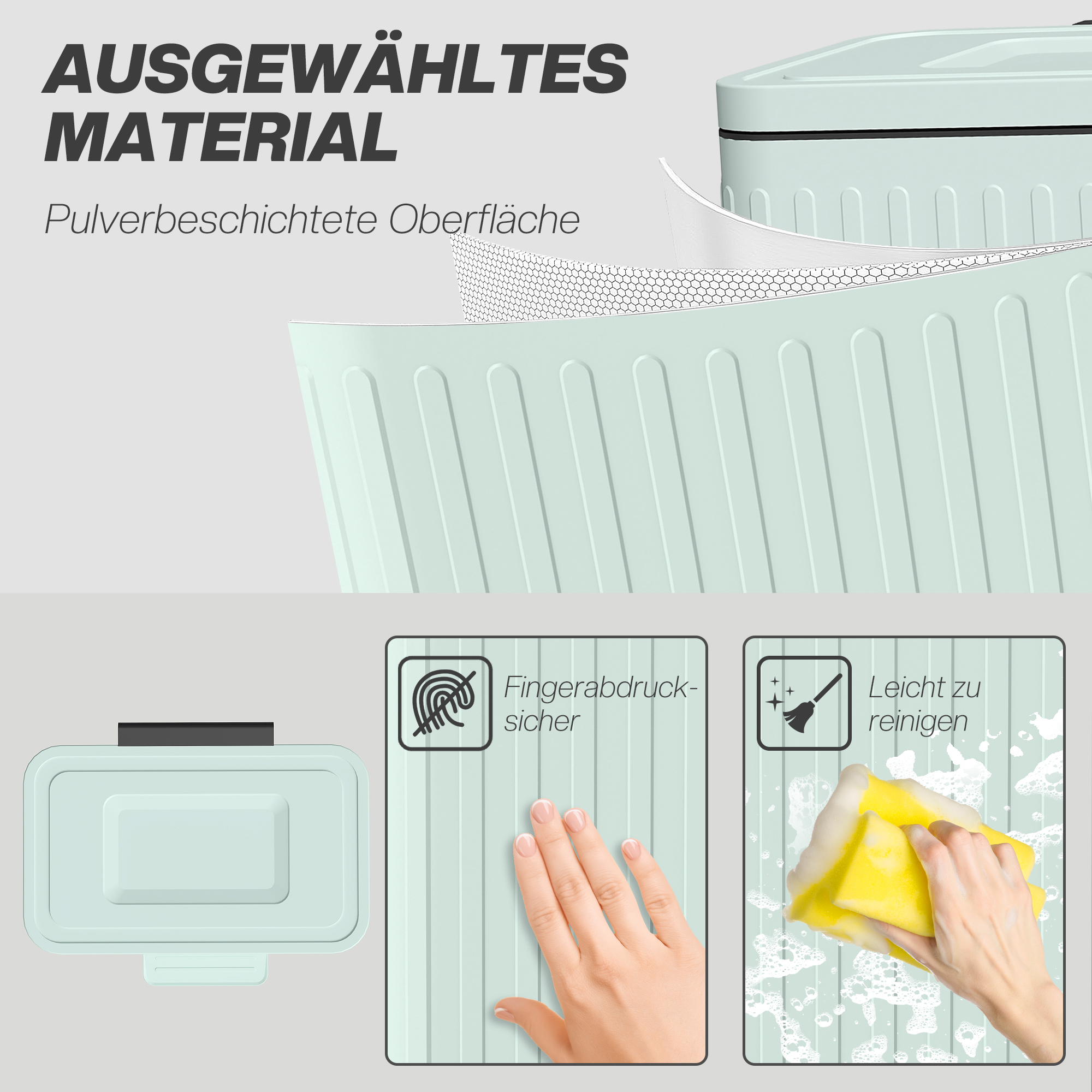 Küchenmülleimer, 2x 20l-Fächer, effiziente Mülltrennung, Fußpedal, Kunststoff, Metall, Grün