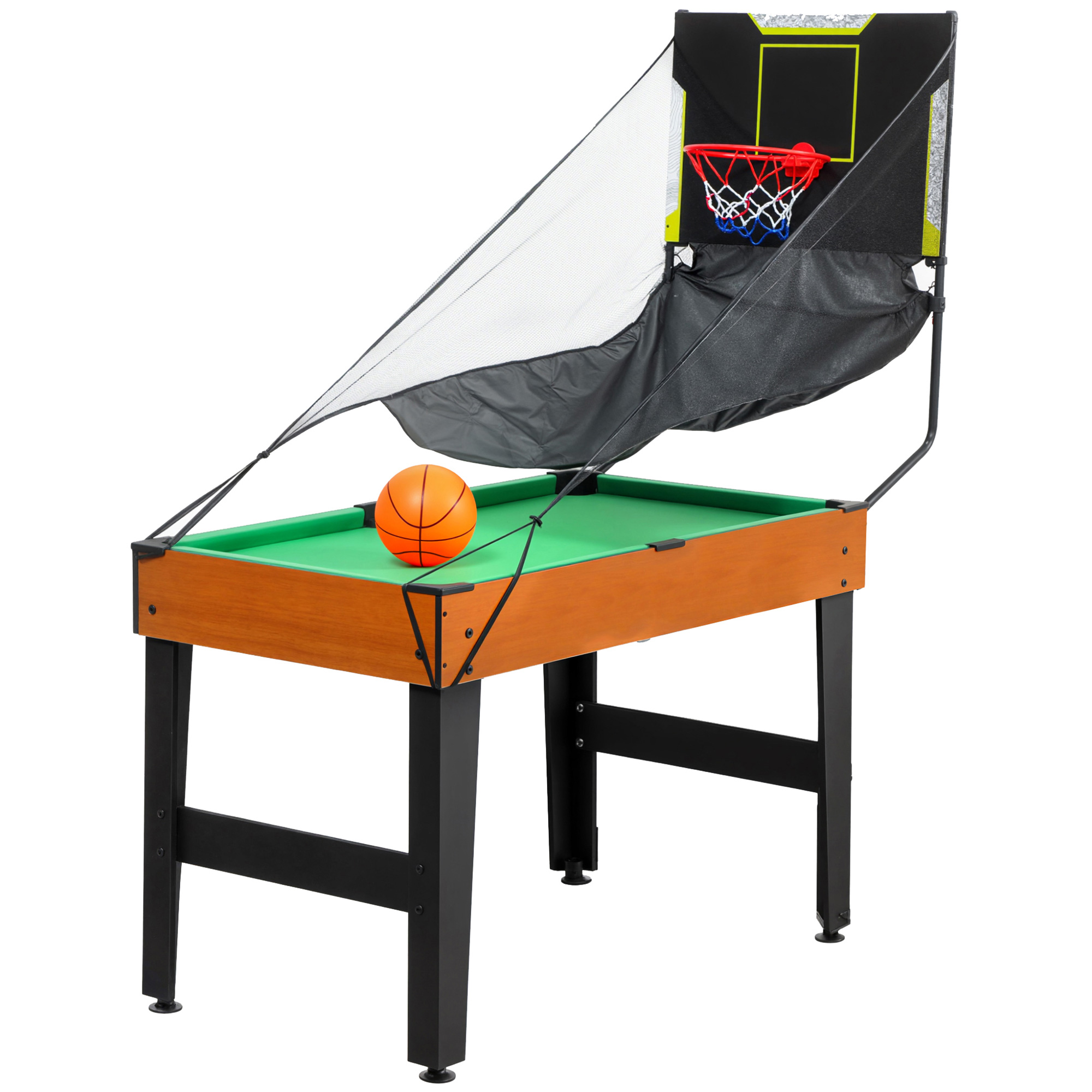5-in-1 Multispiel-Tisch, 53 Zubehör-Teile, Tischfußball, Tischhockey , Tischtennis, Billard, Basketball, Walnuss