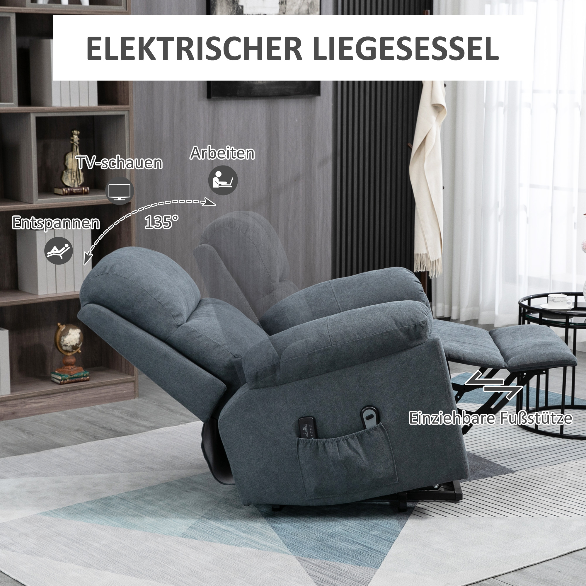 Massagesessel mit Aufstehhilfe, Pflegesessel mit Aufstehhilfe, 8 Vibrationsmotoren, inkl. Fernbedienung, grau
