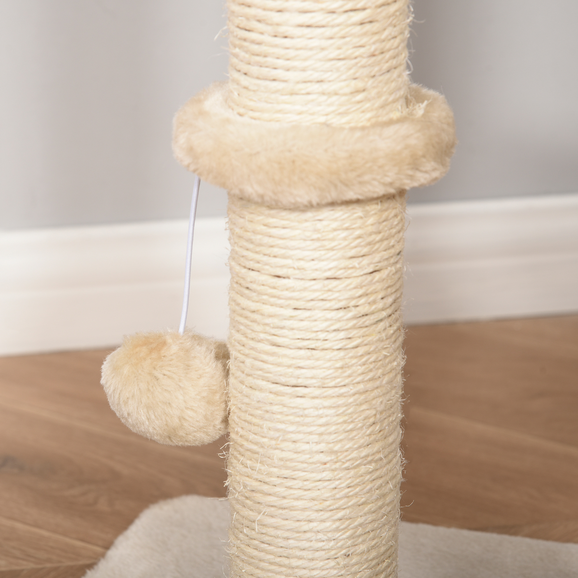 Kratzbaum 100 cm Katzenturm mit Höhle, Spielball, Sisalstämme, Plattform, mehrstöckiger Katzenkratzbaum, Kletterbaum, für mittelgroße Katzen, Beige