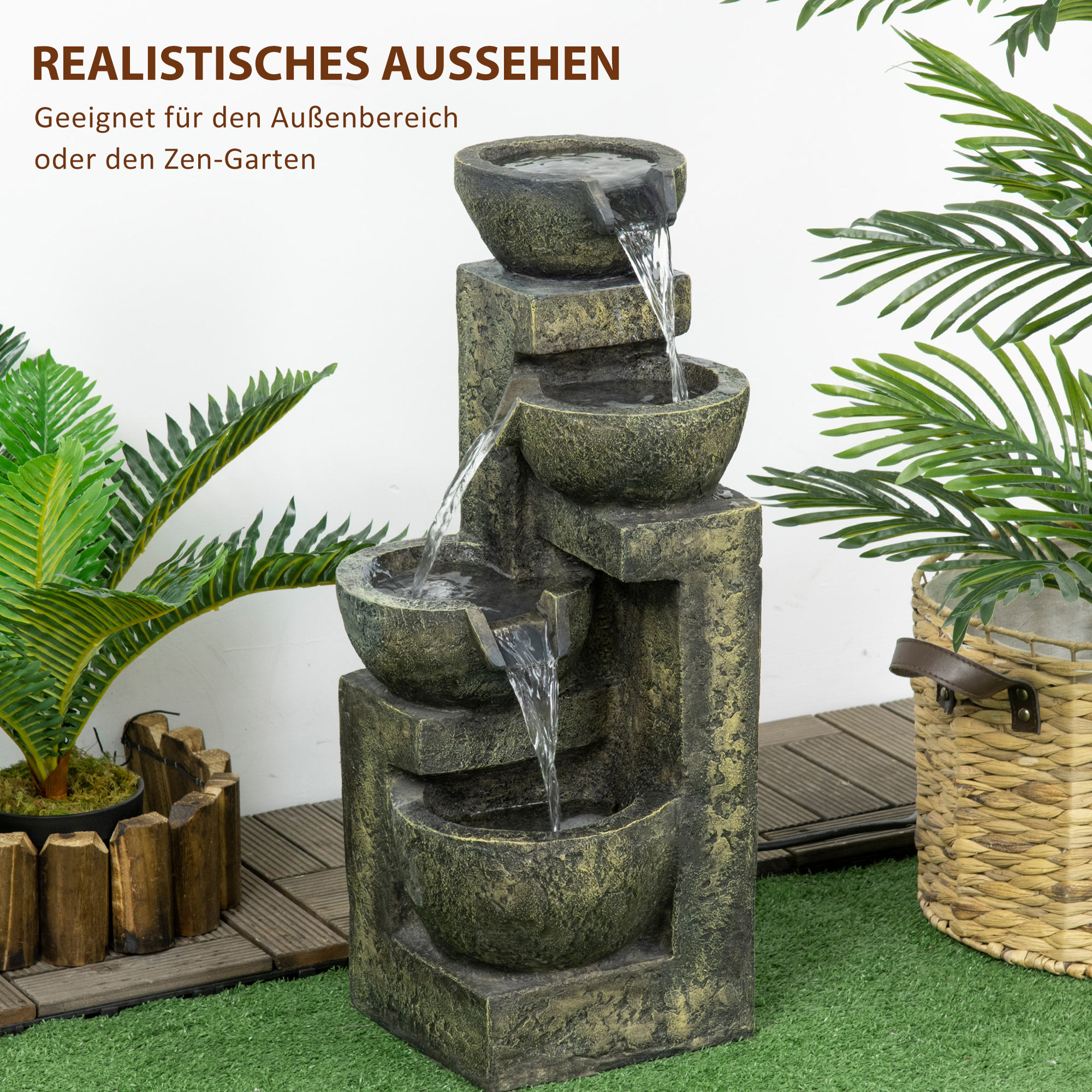 Springbrunnen, 3 Einstellungen, wetterbeständig, 25 cm x 24 cm x 60 cm, Grau