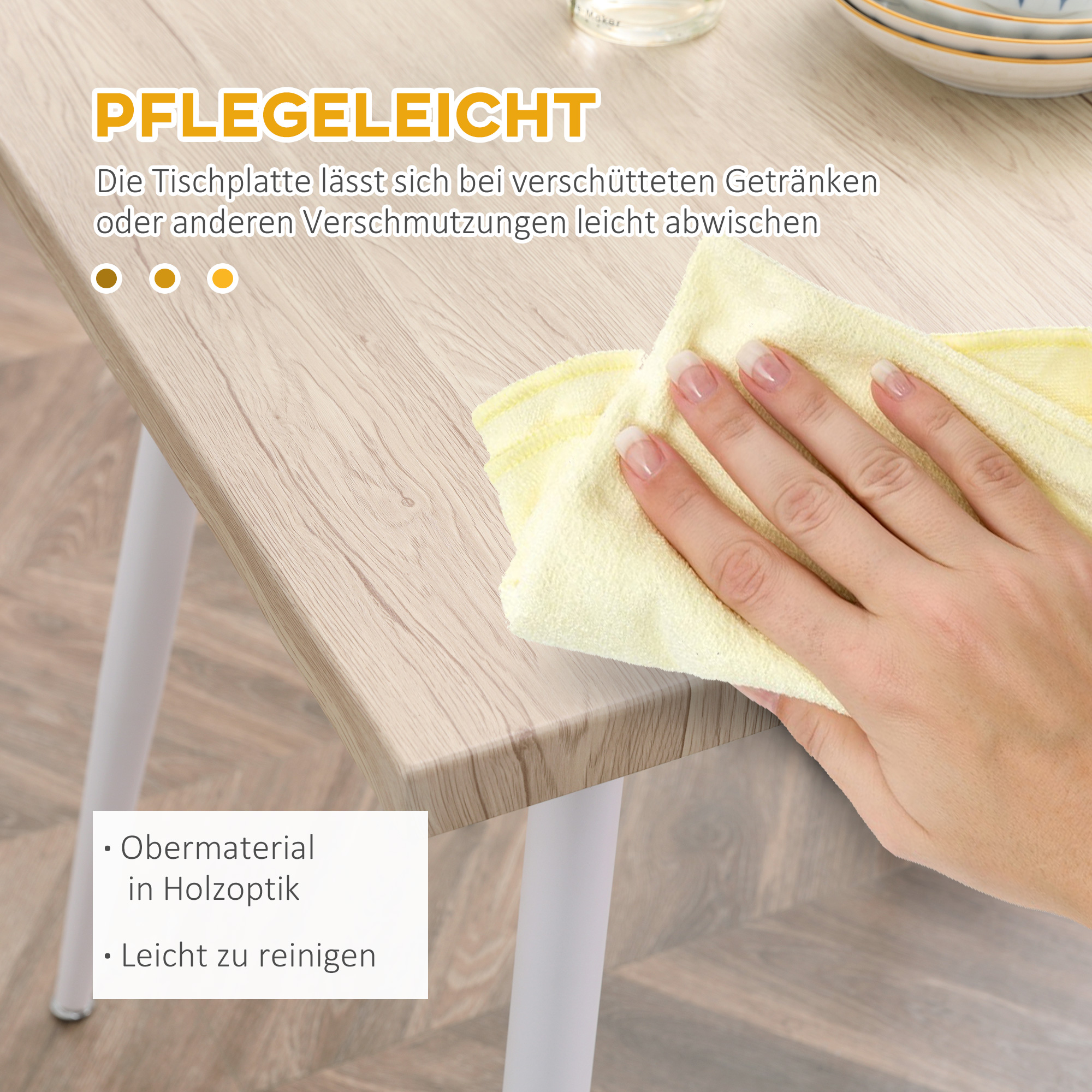 3-teilige Essgruppe Esstisch mit 2 Stühlen Esszimmergruppe mit Metallgestell Sitzgruppe für Esszimmer, Küche Nautr+Weiß