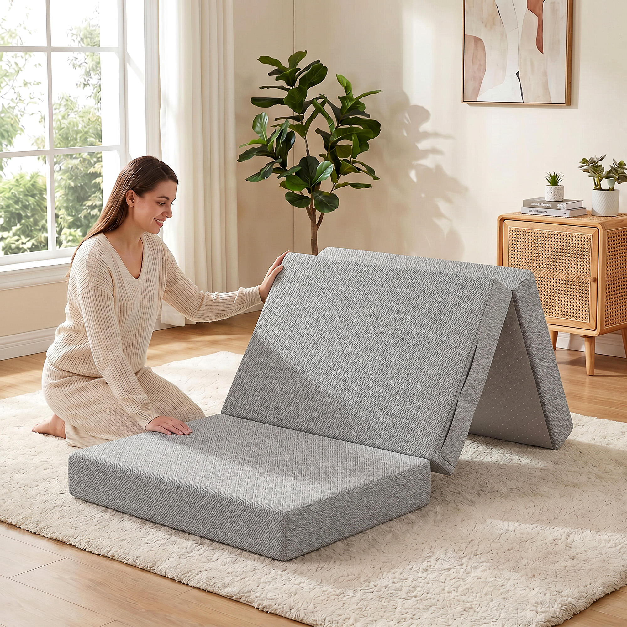 Klappmatratze 200 x 90 cm, 15 cm faltbare Matratze, tragbare Bodenmatratze mit waschbarem Bezug, Oeko-Tex geprüft