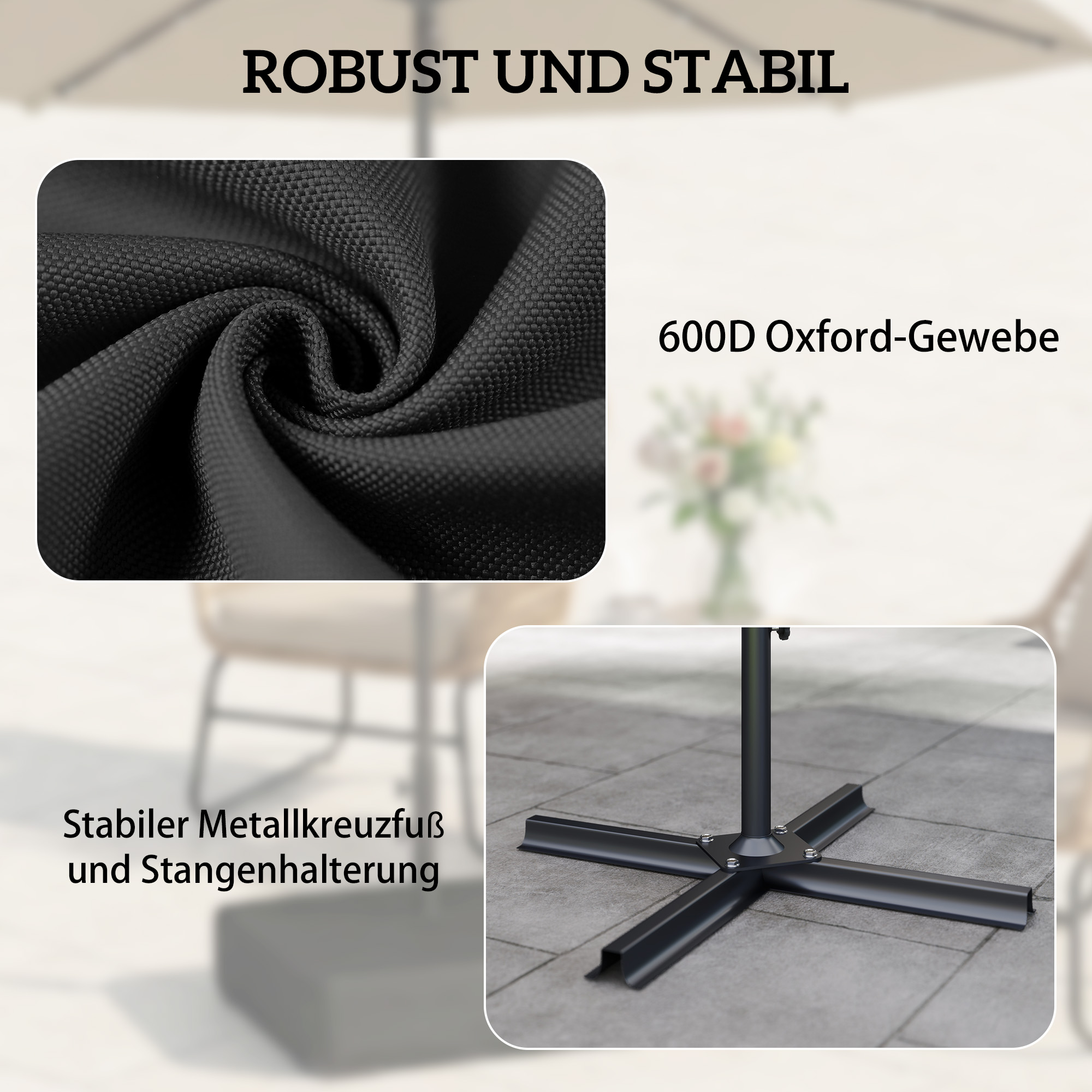 Sonnenschirmständer 80 kg Sandfüllung robuster Standfuß für Freischwinger und 48 mm Stangen Schwarz