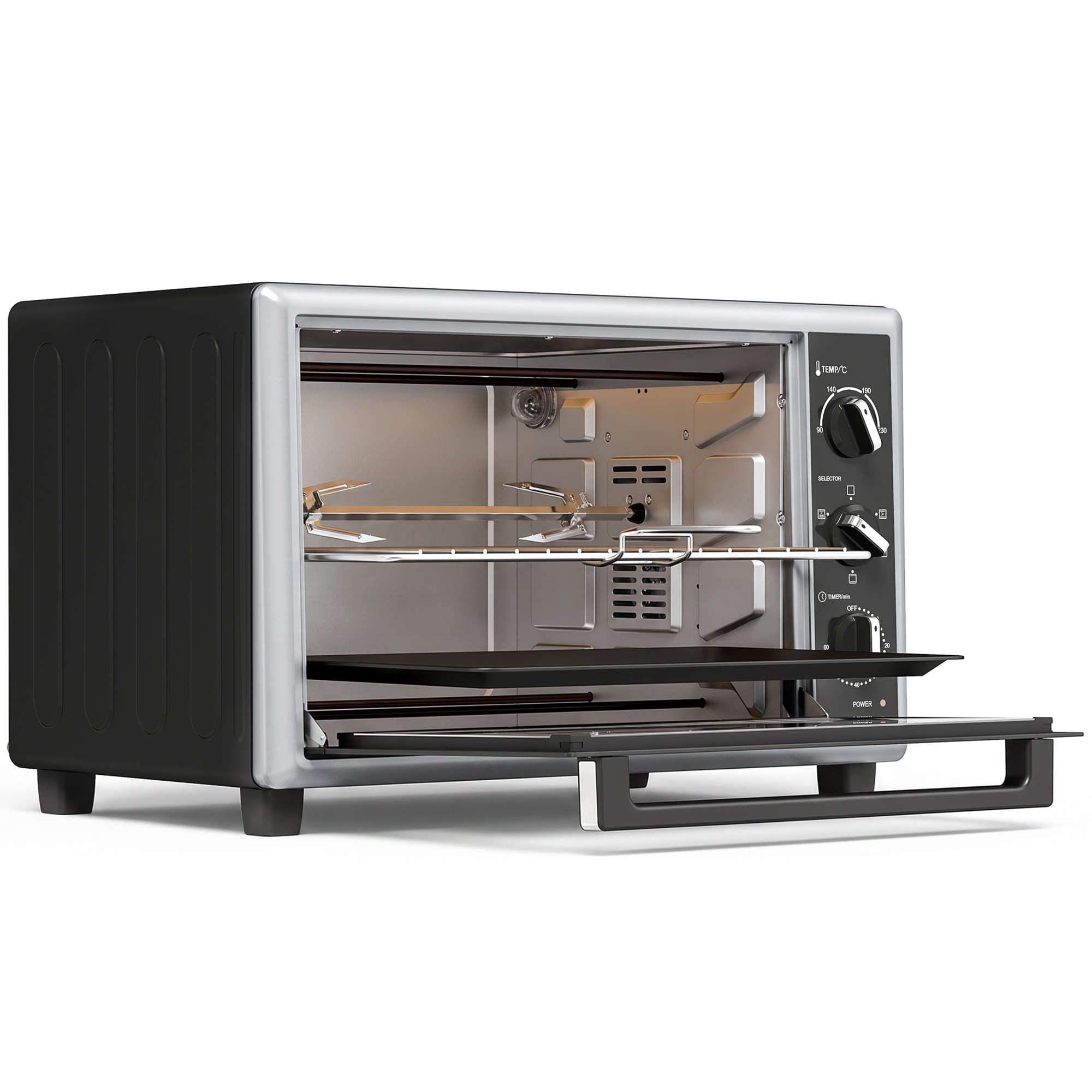 46 L Mini-Backofen mit Drehspieß, Umluft, Temperaturregelung und Timer, 1800 W, Schwarz