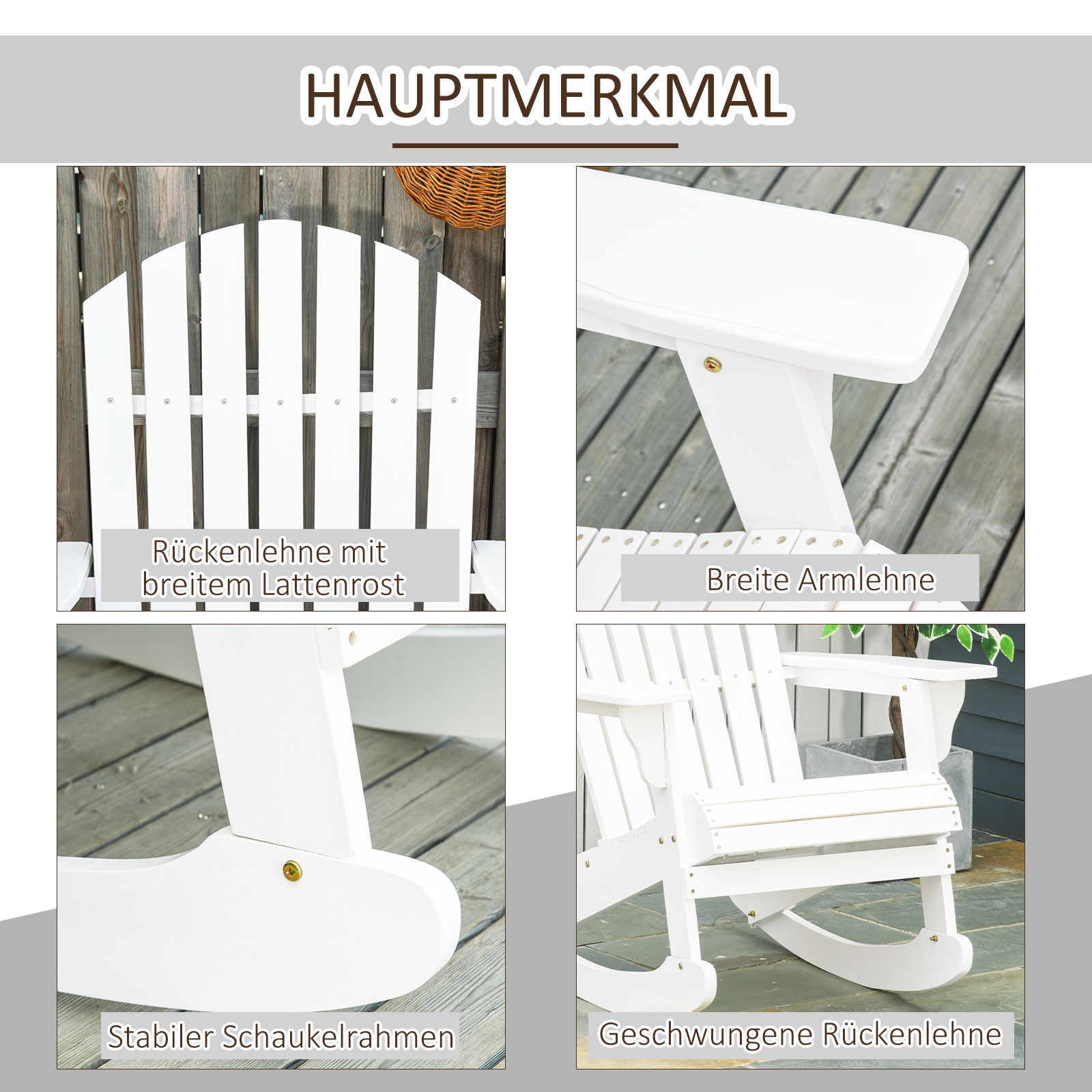 Adirondack Gartenstuhl Schaukelstuhl Schaukelsessel Gartensessel Gartenmöbel Balkonstuhl Weiß 77 x 94 x 97 cm