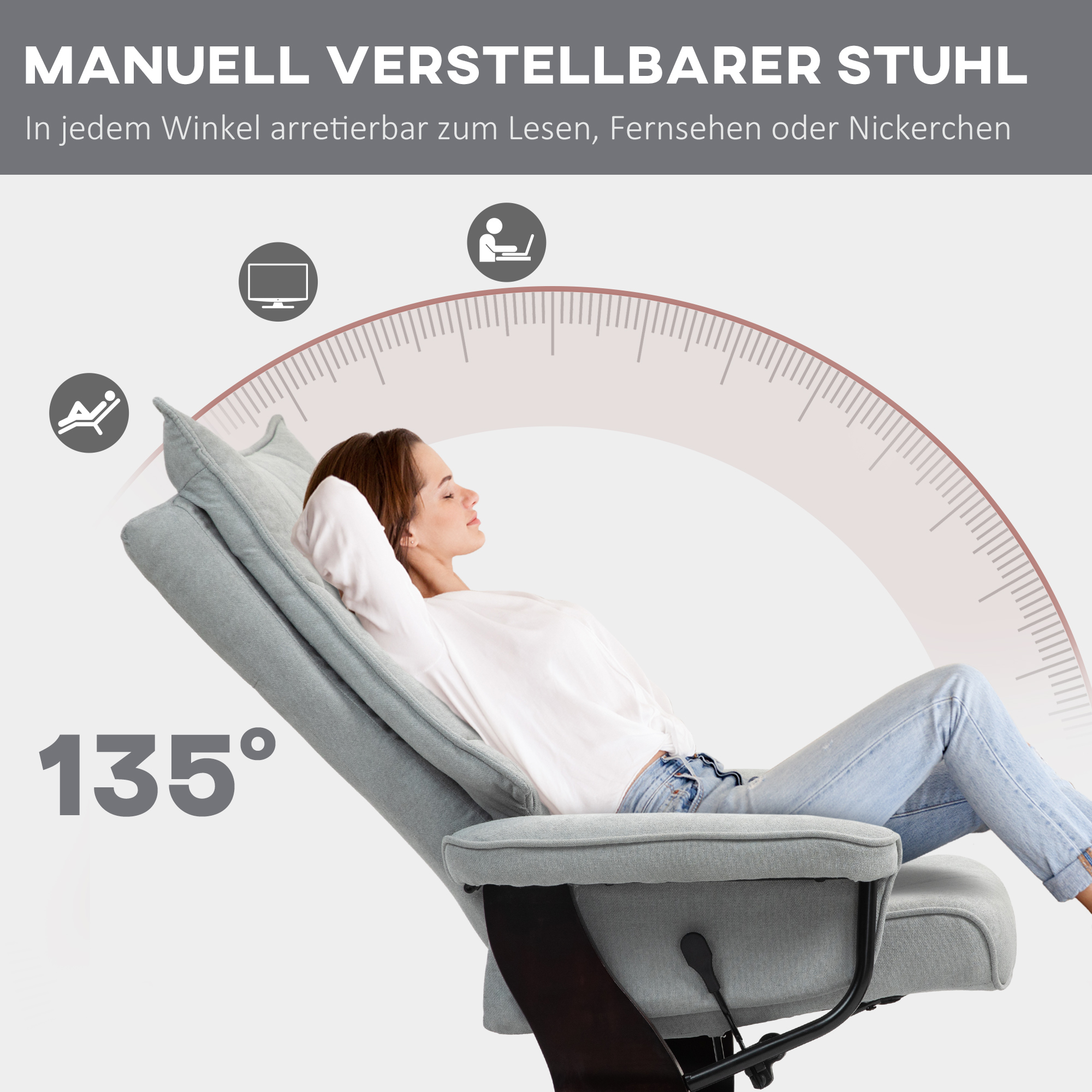 Relaxsessel mit Hocker, drehbar, Wippfunktion, verstellbare Rückenlehne, bis 150 kg, Grau