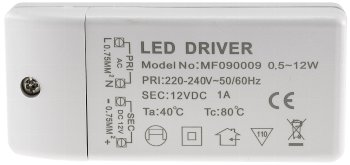 LED-Trafo "CT-12E-V2", 0,5-12W eckig, Ein 220-240V, Aus 12V= Konstantspannung