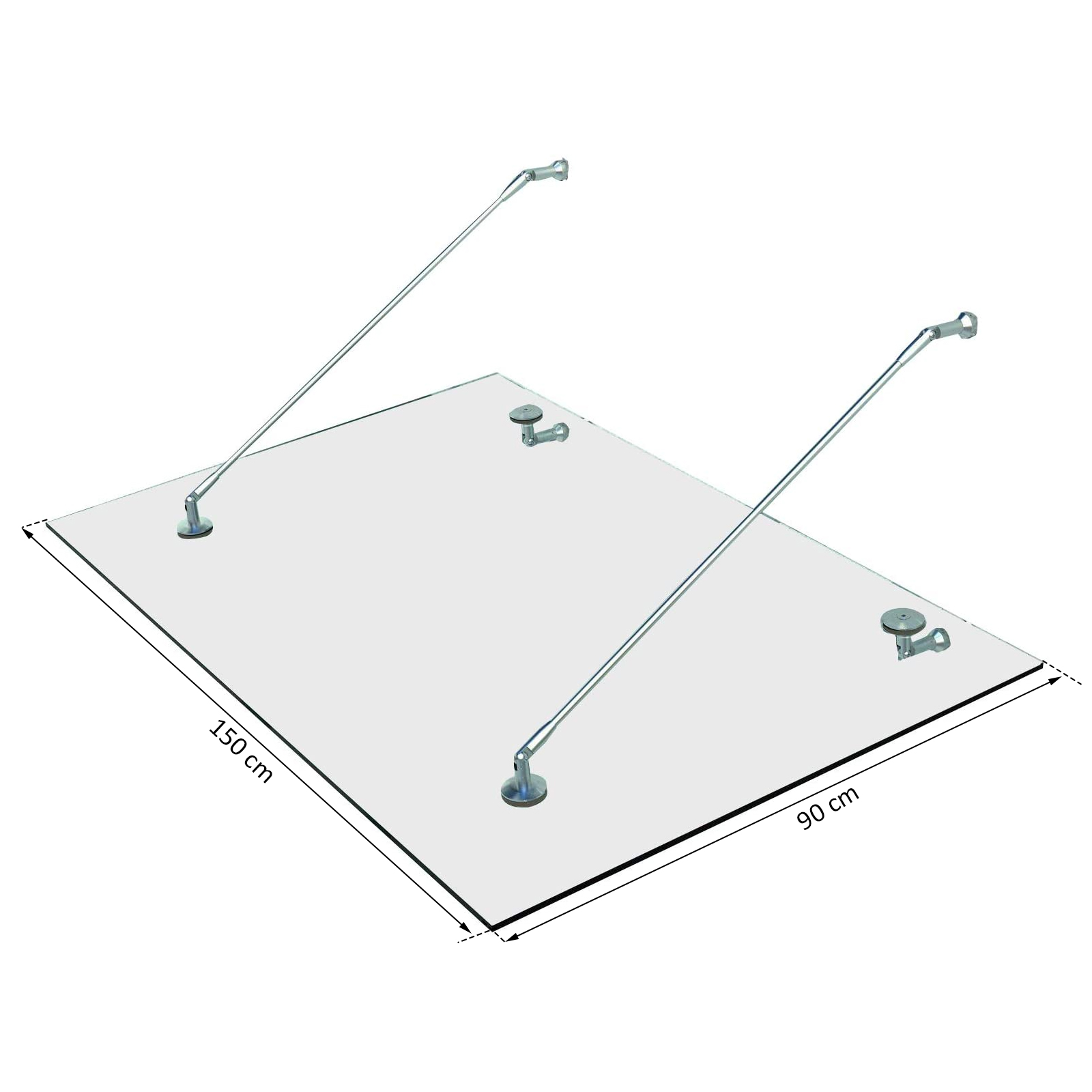 Vordach Glasvordach Türvordach, gehärtetes Glas, 304 Edelstahl Klarglas 150 x 90 cm