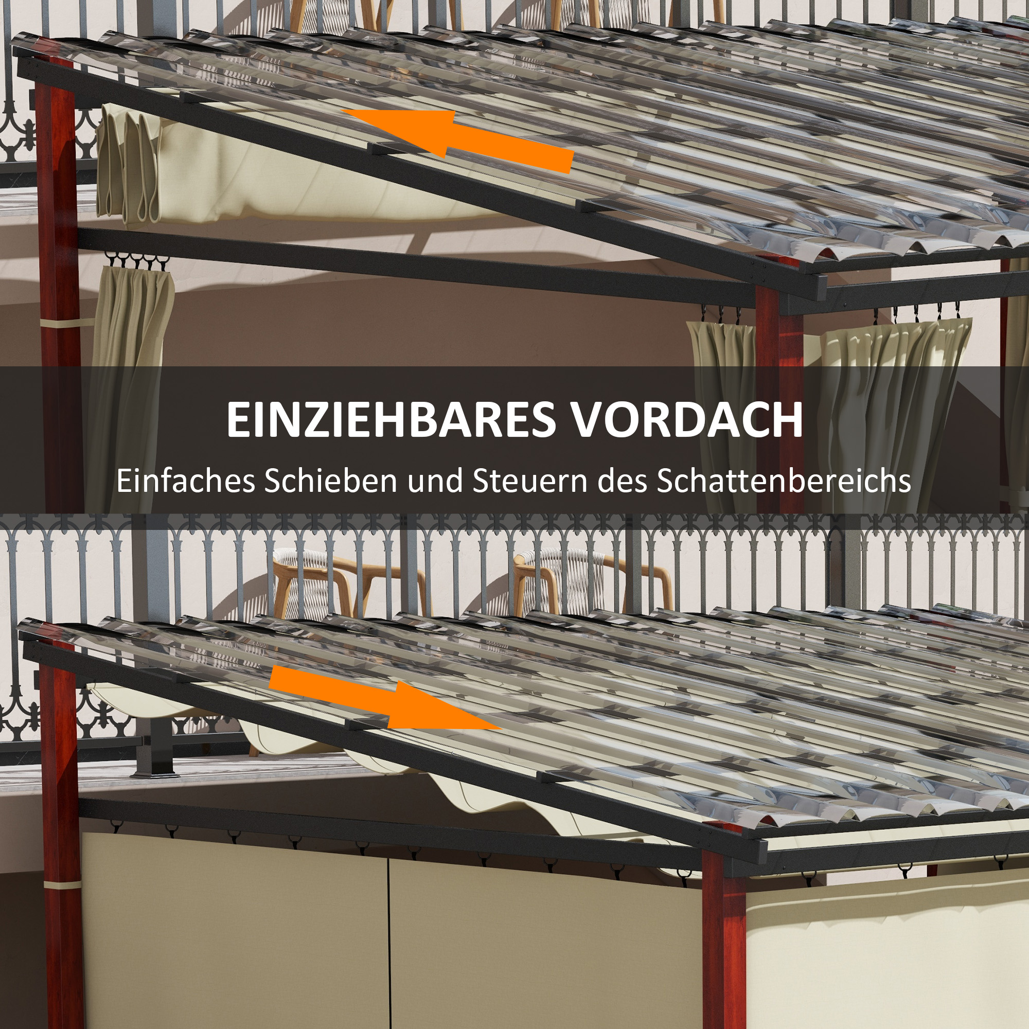 Gartenpergola versenkbare Gartenpergola, wetterbeständog, inkl Befestigungsmaterial, Beige