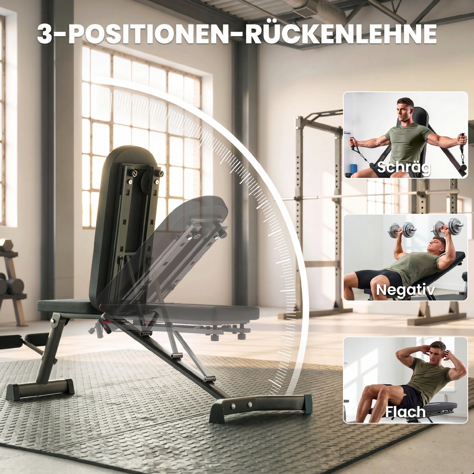 Hantelbank klappbar Trainingsbank mit Beinstrecker 3-Fach Rückenlehne, 3 Widerstandsstufe 300 kg Last