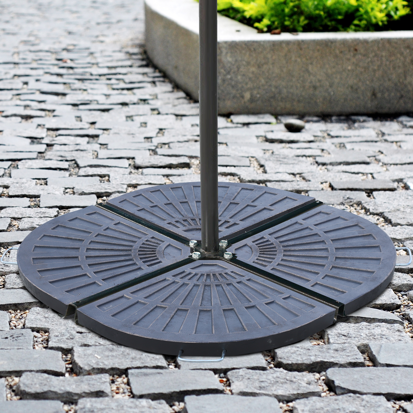 2-tlg. Set Gewichte für Sonnenschirmständer Platten-Schirmständer Sonnenschirmbasis halbrund mit Handgriff Kunstharz + Metall Bronze 66 x 47 x 4,2 cm 30 kg