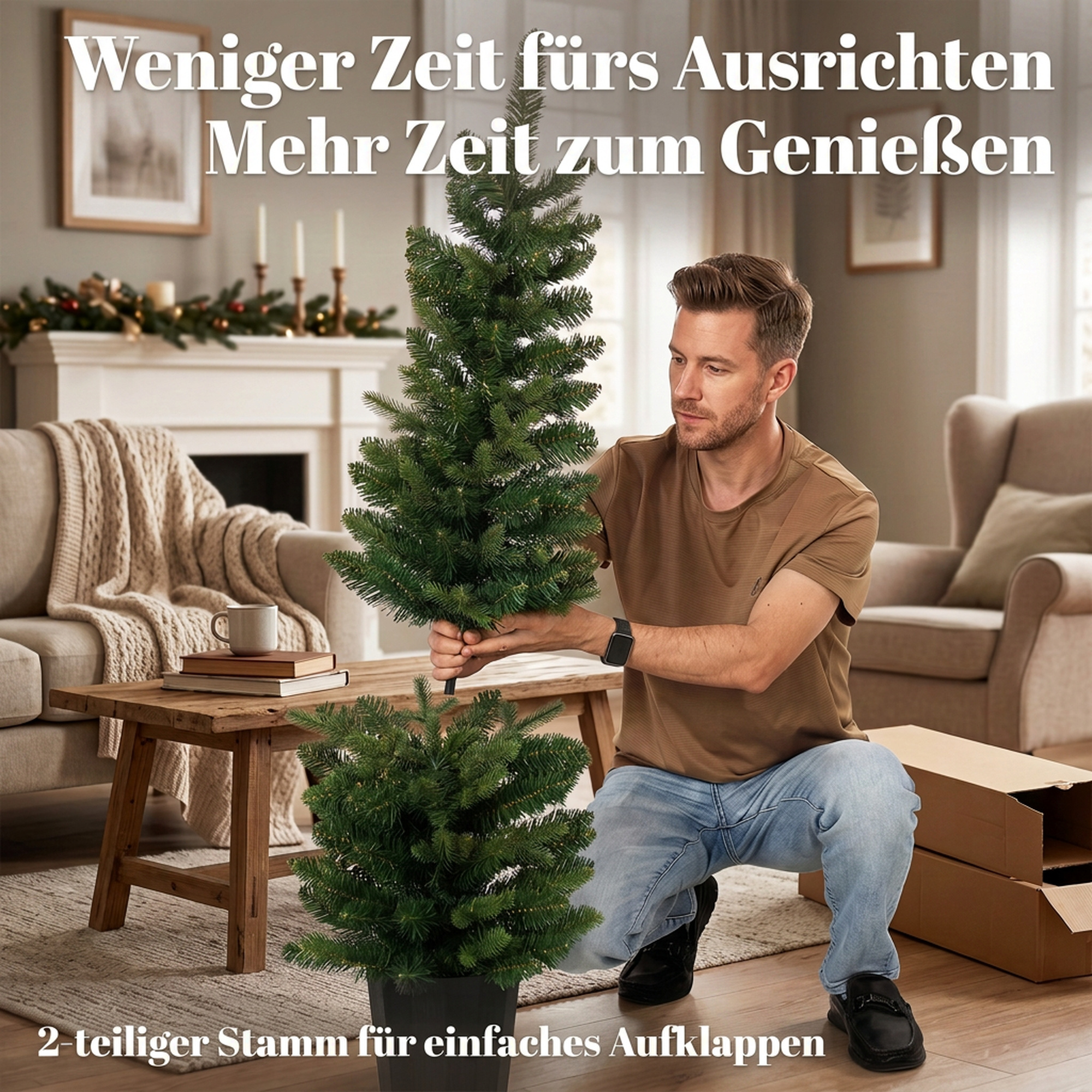 2er-Set künstliche Weihnachtsbäume, 120 cm, Tanne für den Eingangsbereich mit 170 Zweigspitzen, Pflanztopf-Basis, grün