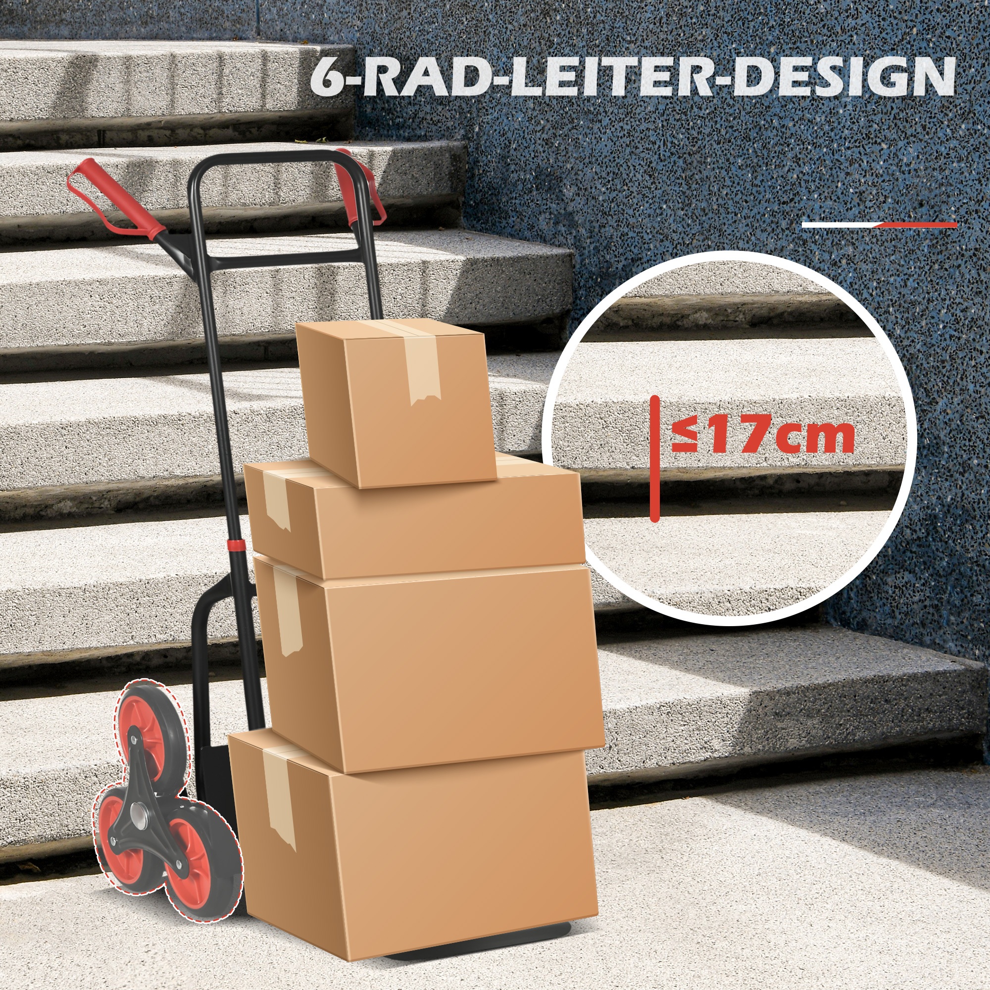 Treppensteiger 120 kg Sackkarre Transportkarre Griff höhenverstellbar Klappbar Stahl 45 x 60 x 109 cm