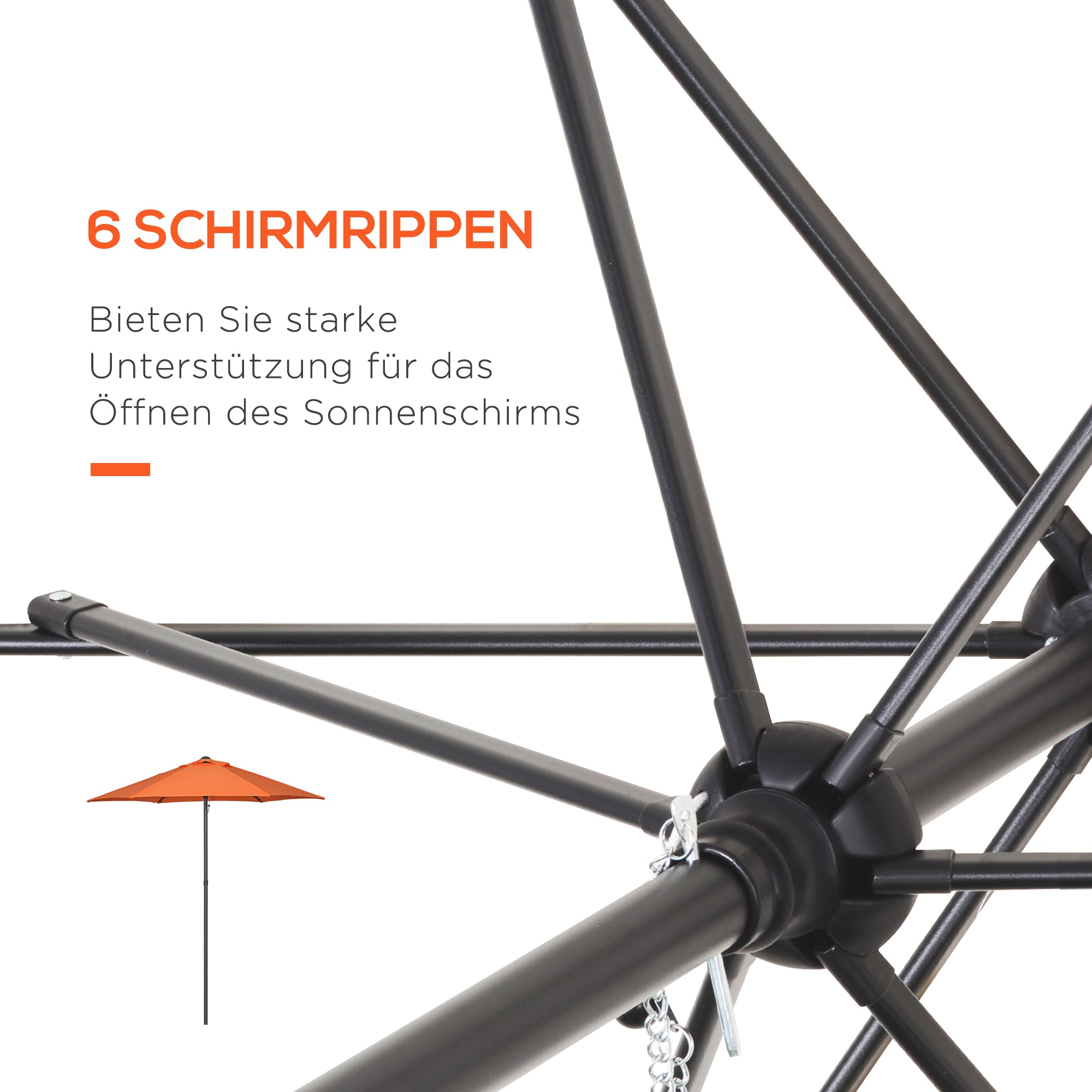 Sonnenschirm Ø196 cm, sechseckig Balkonschirm für Strand Balkon Garten, Orange