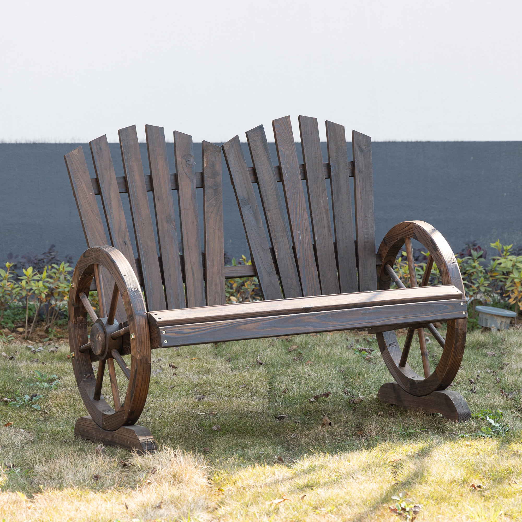 2-Sitzer Gartenbank Massivholz, Sitzbank mit Armlehne, Gartenmöbel 250kg belastbar, Rustikale Bank für Garten, Terrasse und andere Außenbereiche, 108 x 66 x 95 cm, Dunkelbraun
