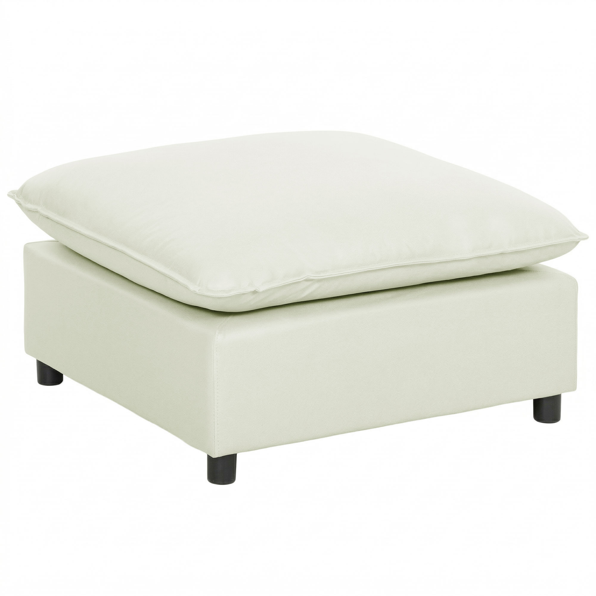 Fußhocker moderner Stoff-Ottomane mit Kunststoffbeinen für Wohnzimmer und Schlafzimmer, 75 cm, Cremeweiß