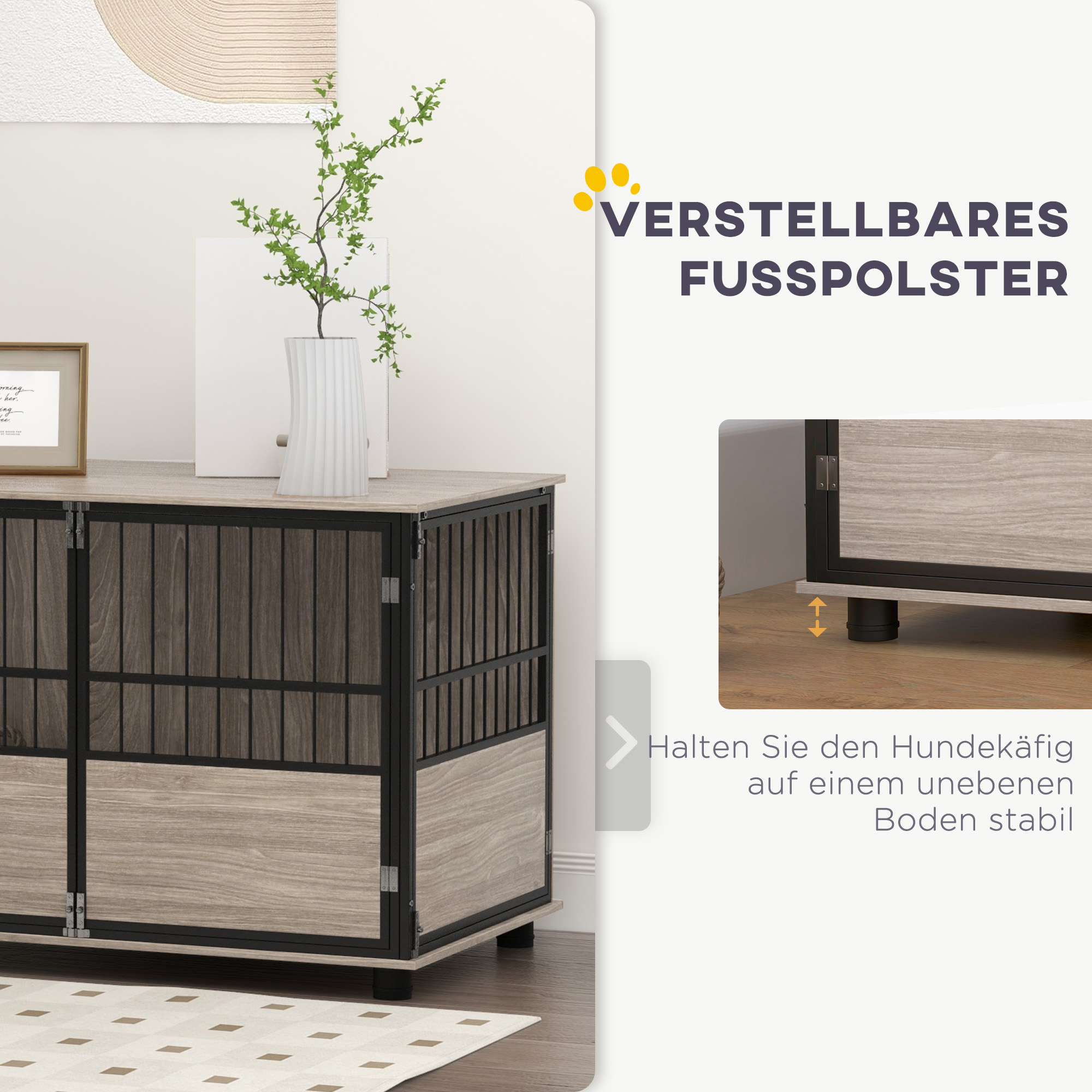 Hundebox, robust & stilvoll, 100x60x68cm, Walnussholz-Finish & Schwarz