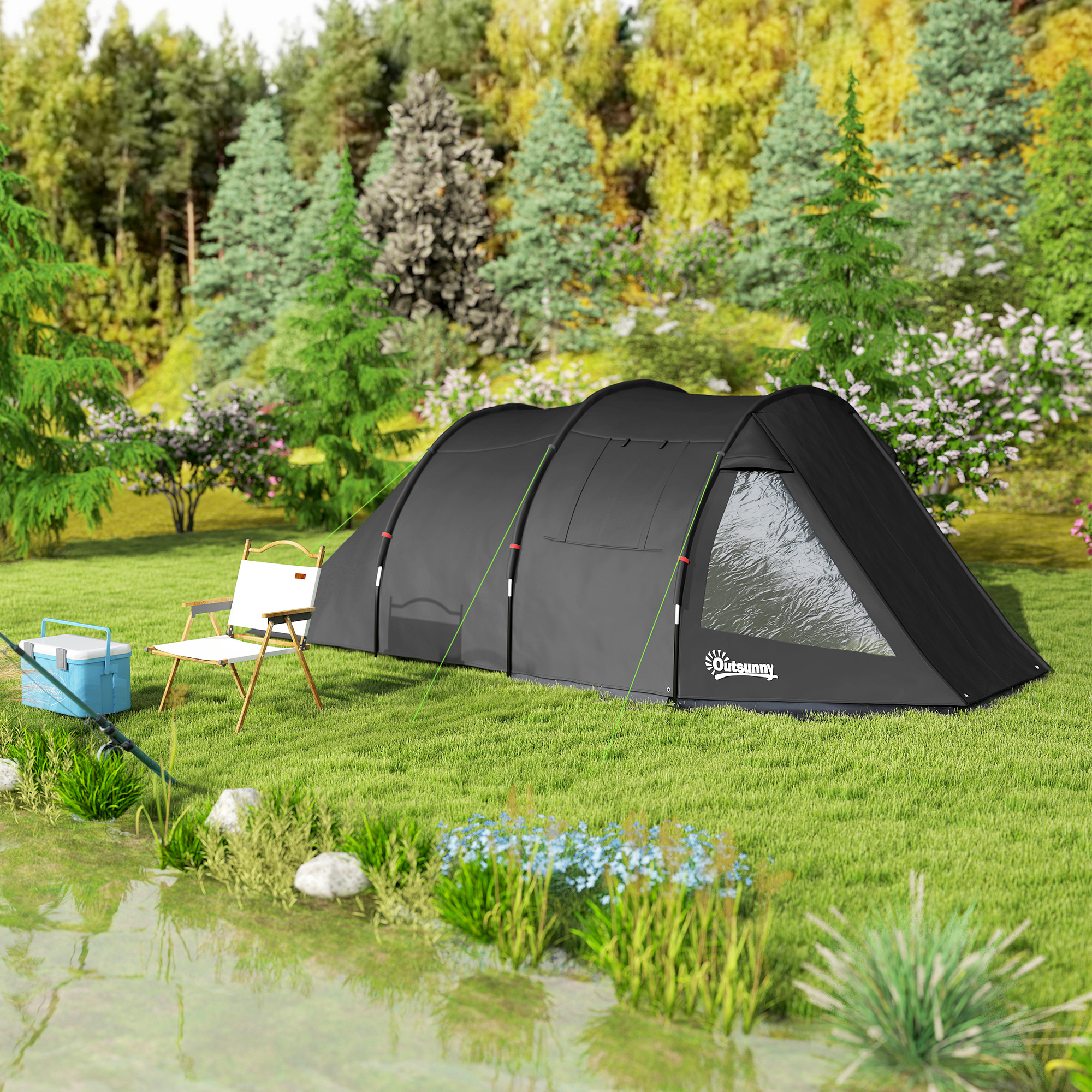 Campingzelt Trekkingzelt Zelt, wetterbeständig, 2 Räume,  475 x 264  cm Breite x 172, Schwarz