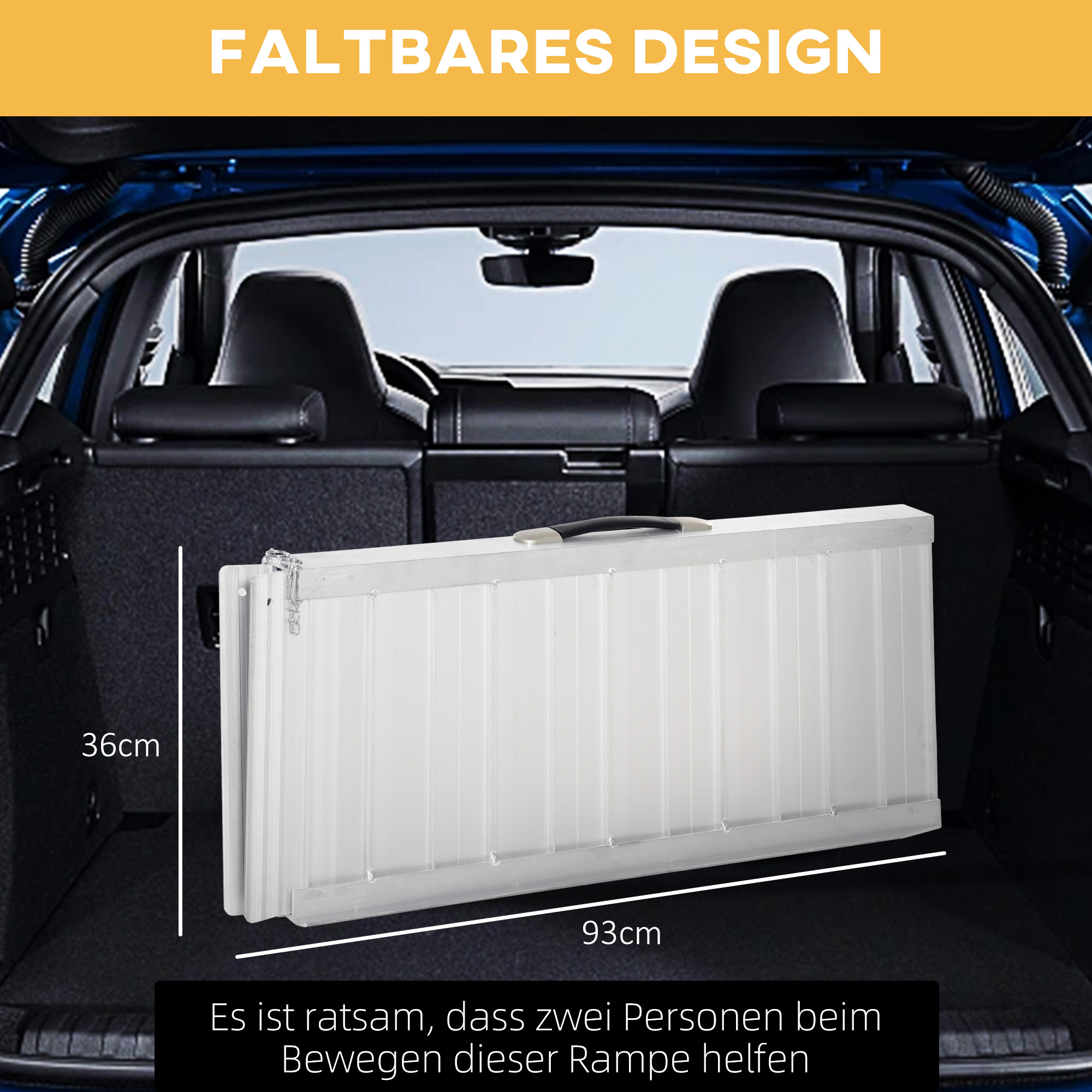 Rollstuhlrampe Auffahrrampe Rollstühle Rollatoren faltbar Aluminium, 270 kg Belastbar, Schwarz, 91 x 72 x 5 cm