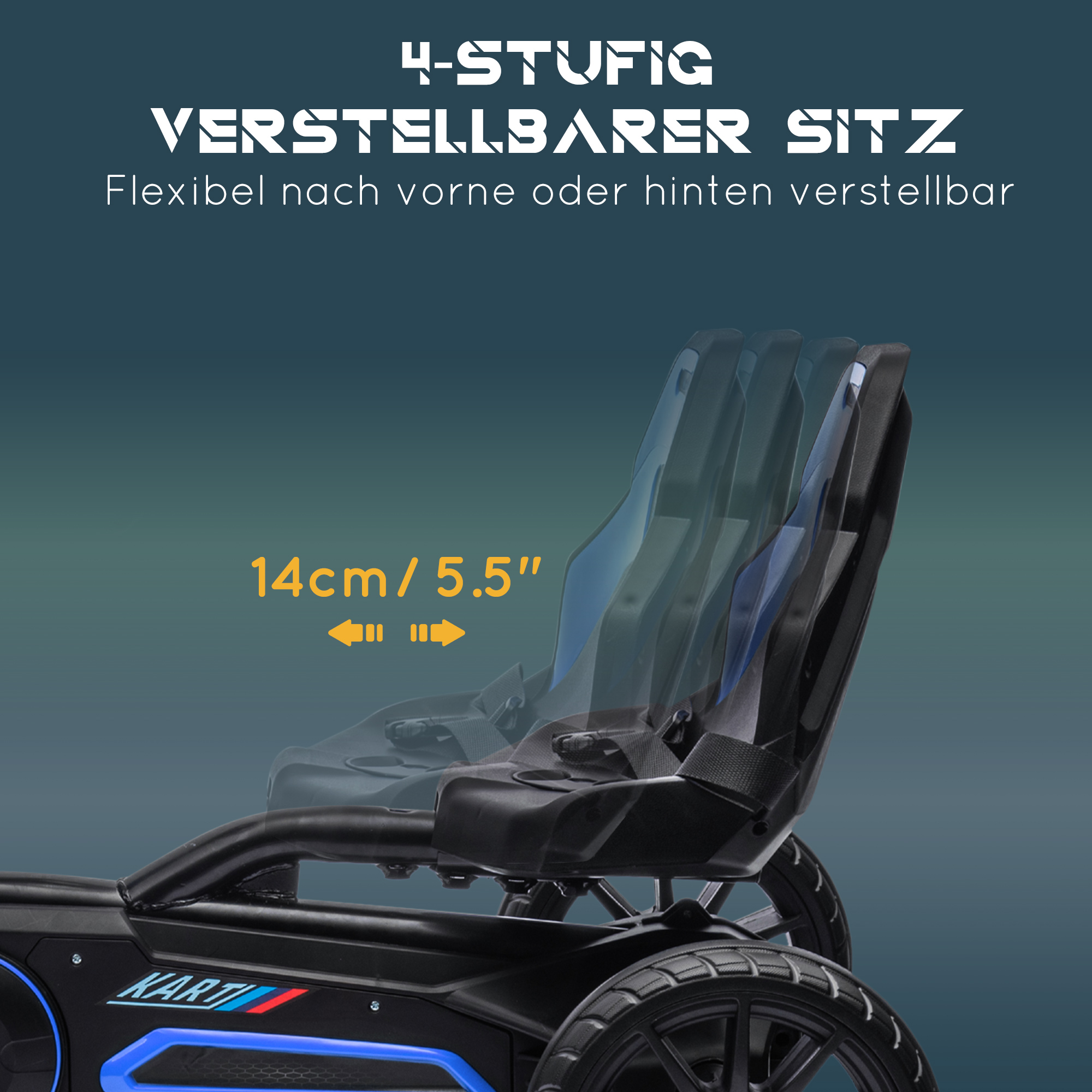 Go Kart Pedal Go Kart Rückwärts-uns Vorwärtsgang, für Kinder von 3 bis 8 Jahren, Blau