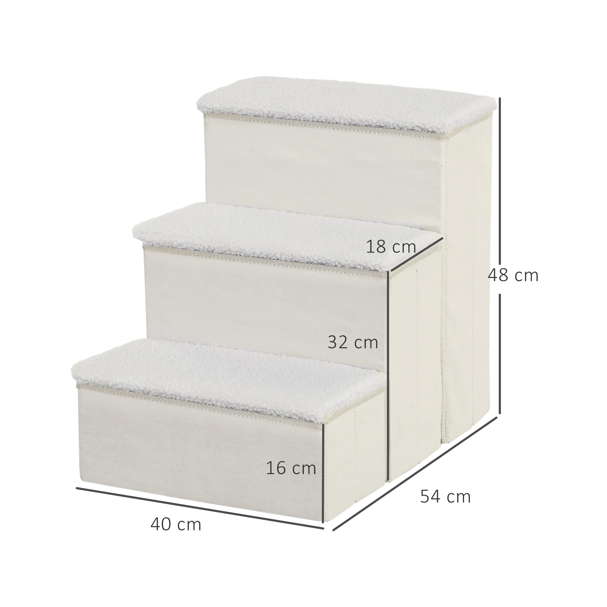 Hundetreppe 3 Stufen 48 cm Hoch Haustiertreppe für kleine und alte Tiere klappbar Katzentreppe Hunderampe Einstiegshilfe für Bett, Sofa, Couch und Auto Weiß