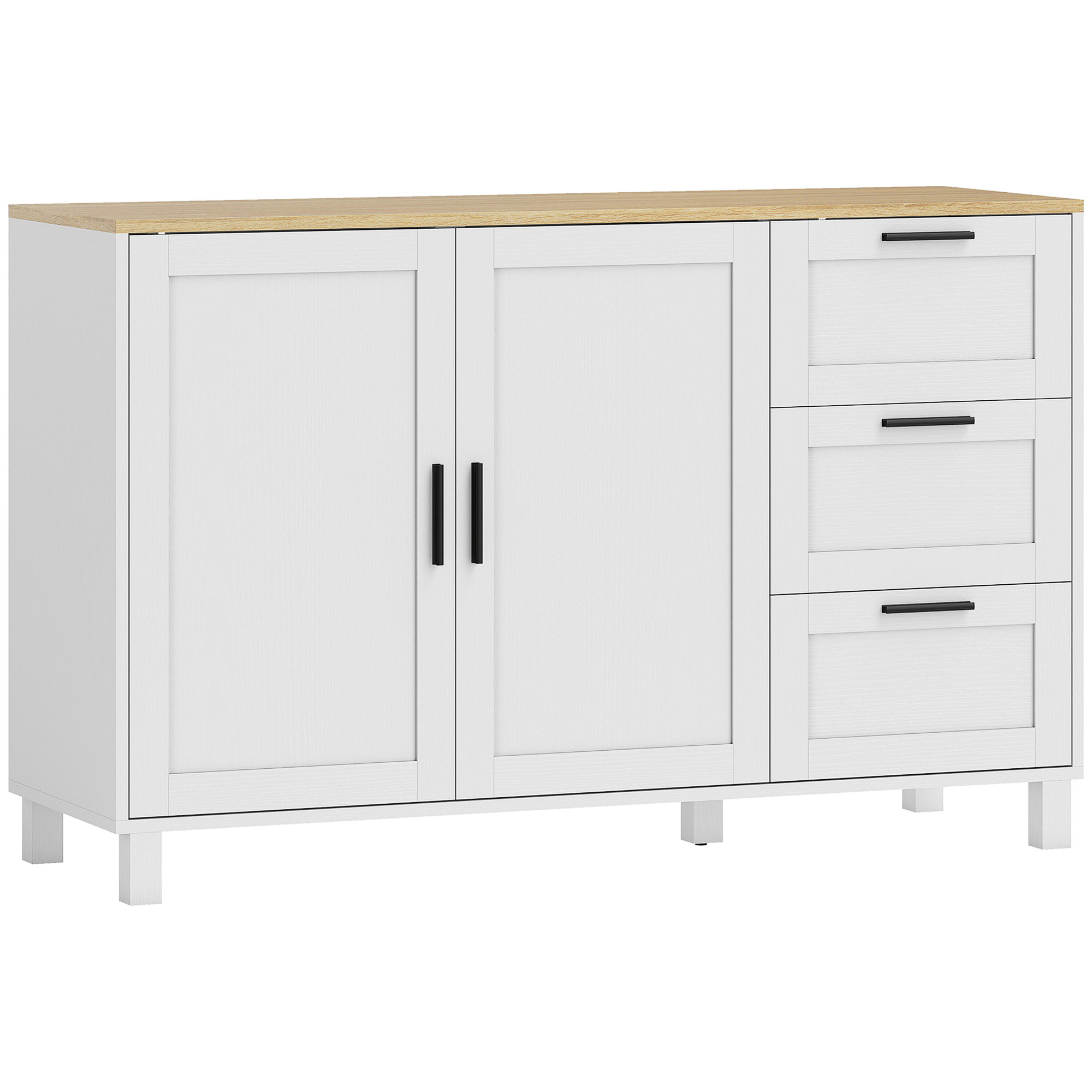 modernes Sideboard mit Soft-Close-Türen, Kaffeebar-Schrank mit 3 Schubladen und verstellbarem Einlegeboden, Weiß