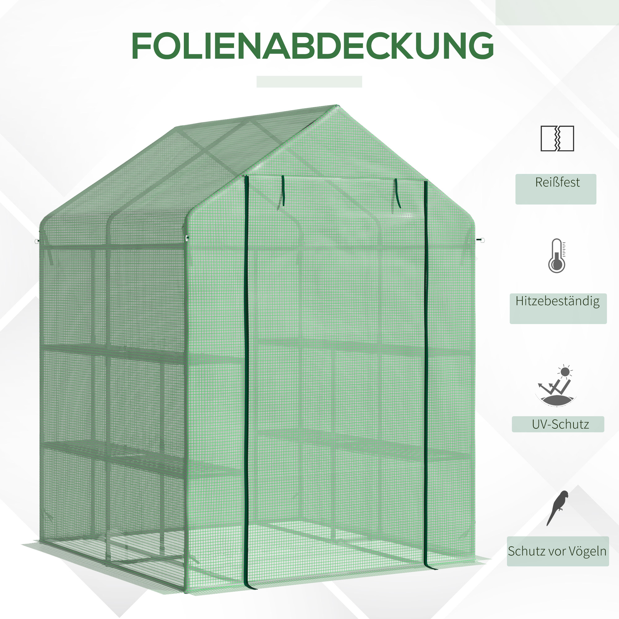 Foliengewächshaus begehbares Gewächshaus mit 8 Regalebenen Tomatengewächshaus Treibhaus Frühbeet mit Tür Grün Stahl PE-Kunststoff 143 x 138 x 195 cm