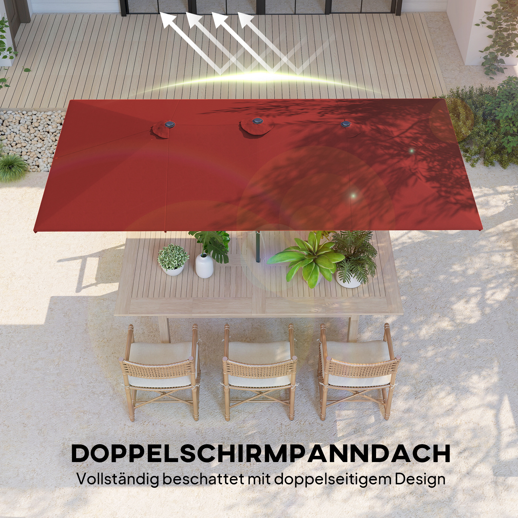 Großer Sonnensschirm, höhenverstellbar, neigbar, 150x295x170-214 cm, Weinrot