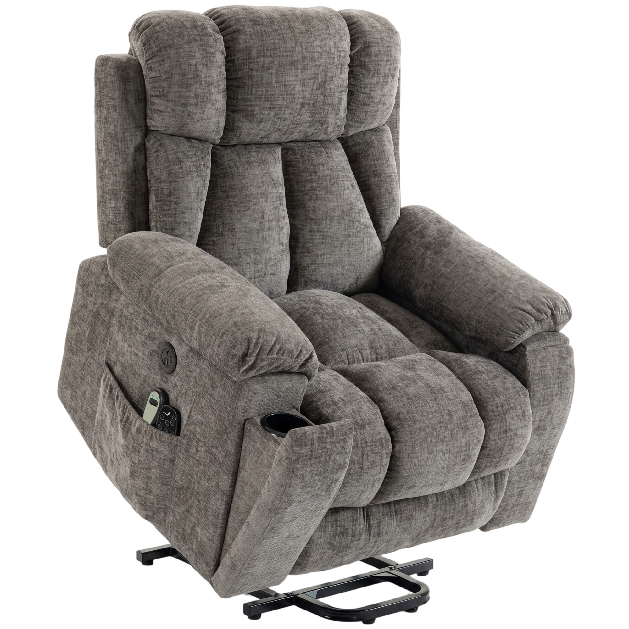 Relaxsessel Fernsehsessel mit Aufstehhilfe, Massage & Wärme, Seniorensessel mit breiter, tiefer Sitzfläche, USB-Anschluss