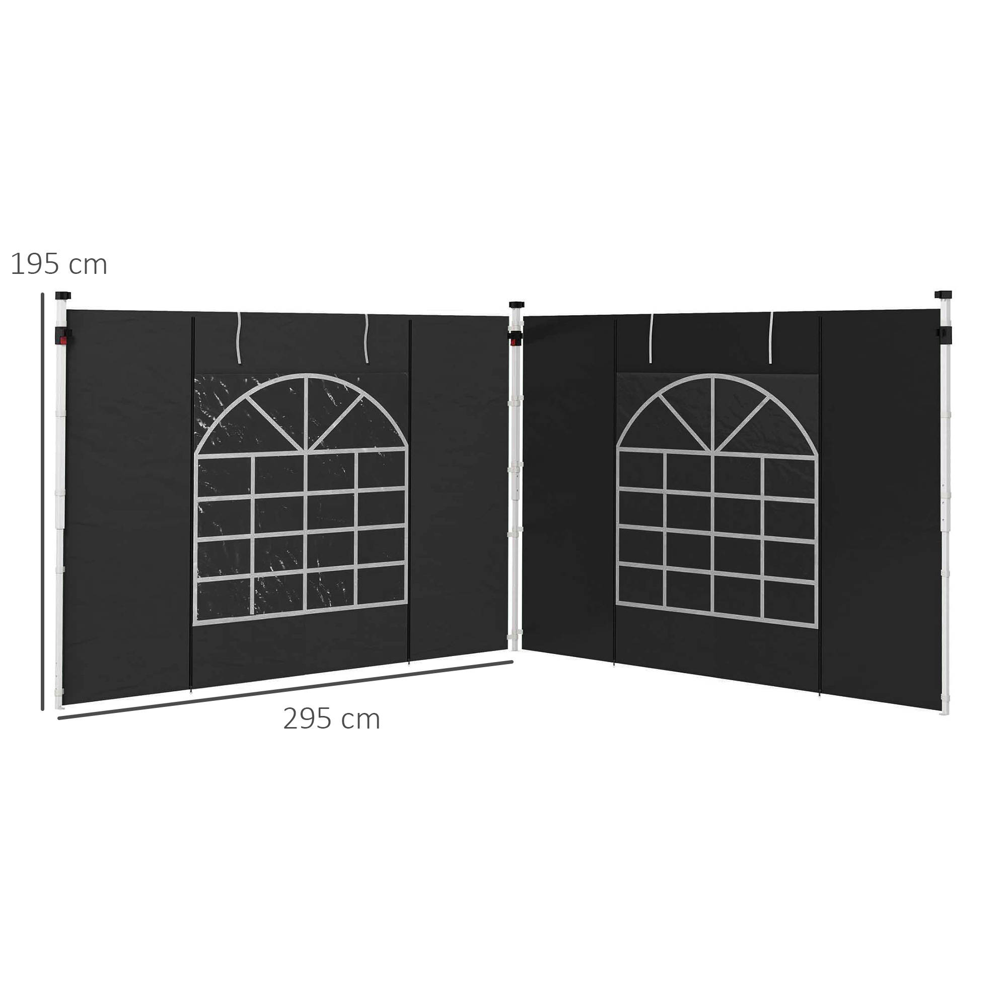 Seitenwände für 3 x 3/ 3 x 6 m Pavillon, Seitenplanen mit Fenster, Tür, Ersatzwände für Partyzelt, Oxfordstoff, Schwarz