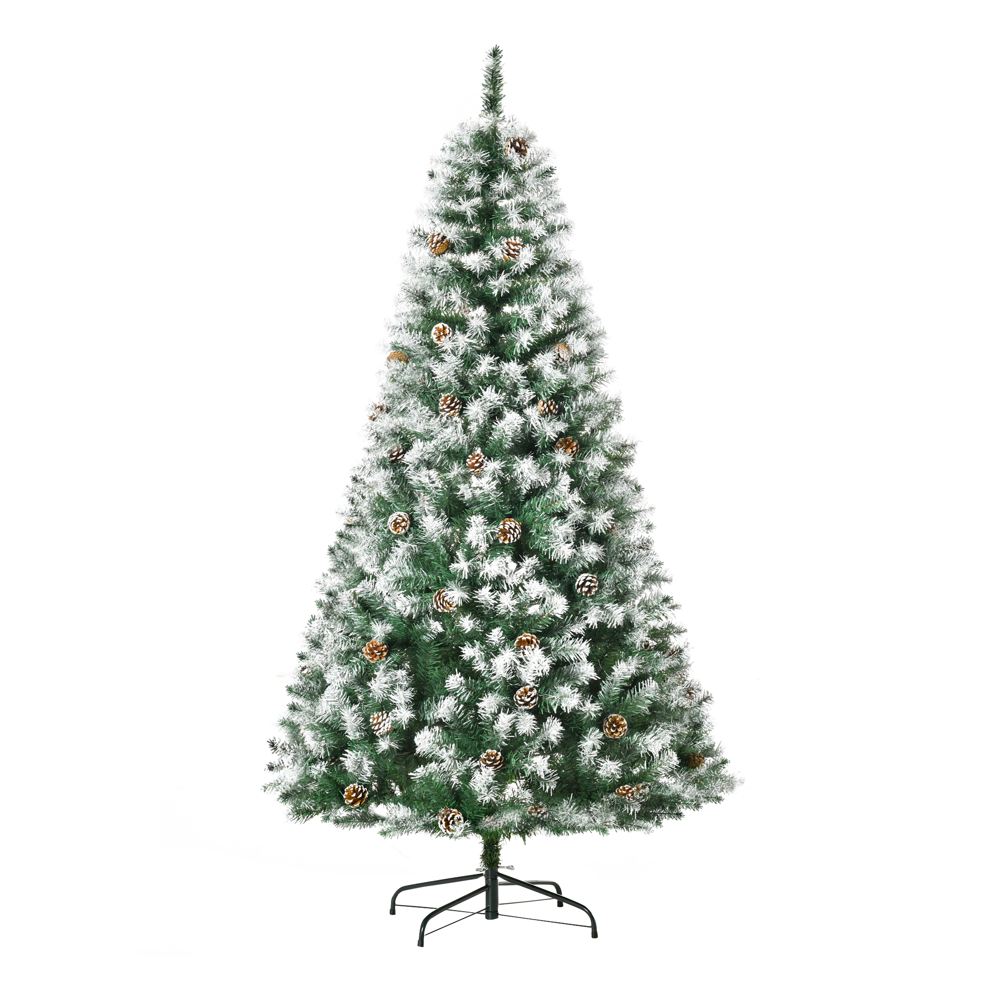 Künstlicher Weihnachtsbaum, 800 Zweige, 61 Zapfen, verschneite Spitzen, feuerfest, 180 cm Weihnachtsbaum, 800 Zweige, 61 Zapfen, verschneite Spitzen, feuerfest, 180 cm