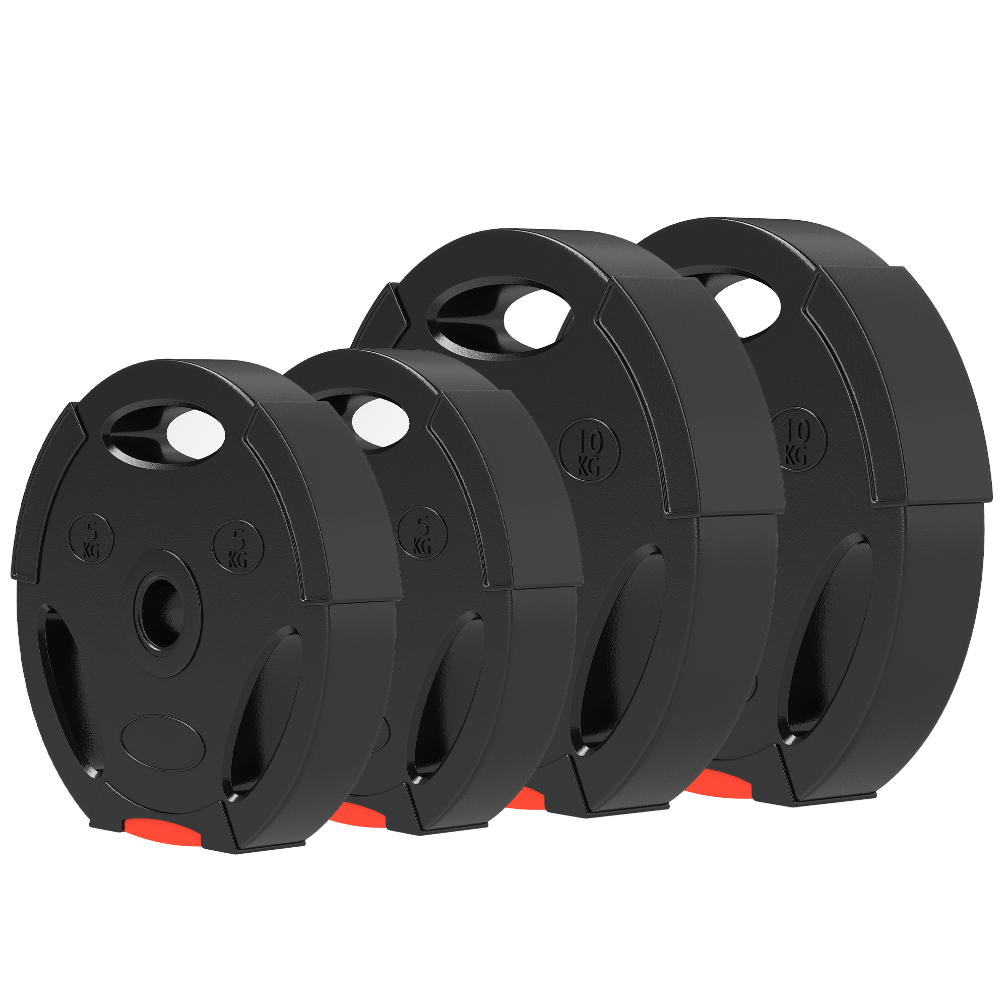 4er Gewichtsplatten-Set für Training, Fitnessstudio, Heimtraining, Stärke-Training, 2 x 10 kg und 2 x 5 kg, Schwarz