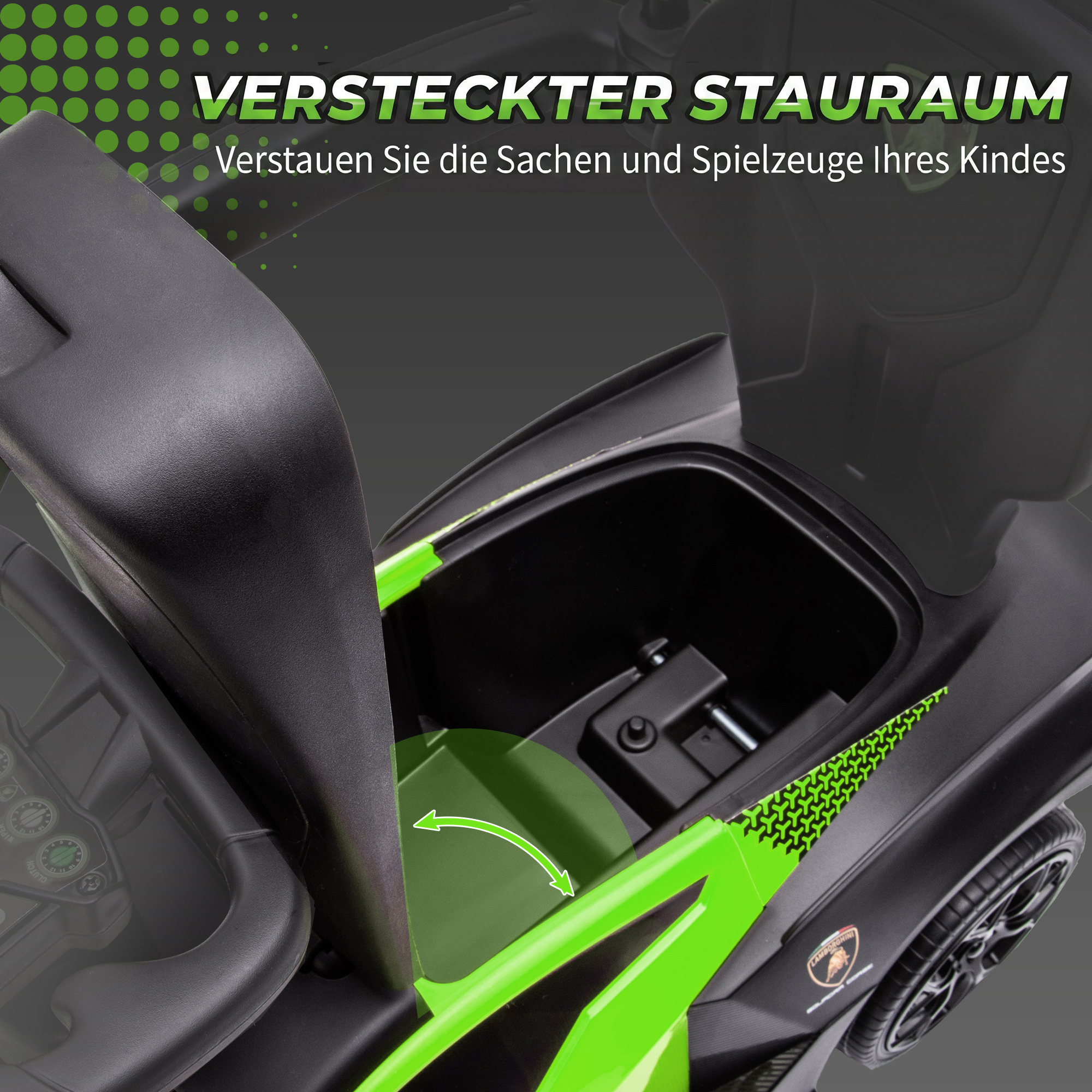 Rutschauto mit Schiebstange 2-in-1 Rutschfahrzeug mit Lenkrad mit Hupe Fußstütze Sitzstauraum Grün