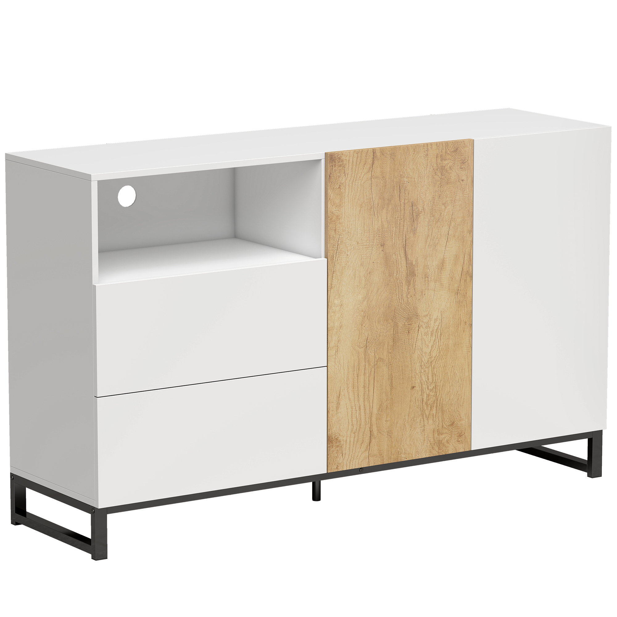 Sideboard Moderner Aufbewahrungsschrank mit 2 Soft-Close-Türen und 2 Schubladen 140x40x85 cm, Weiß