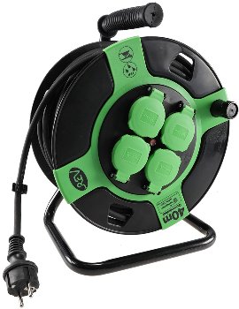 Kunststoff-Kabeltrommel, 40m Kabel, IP44, H05RR-F 3G1,5mm², schwarze Gummileitung
