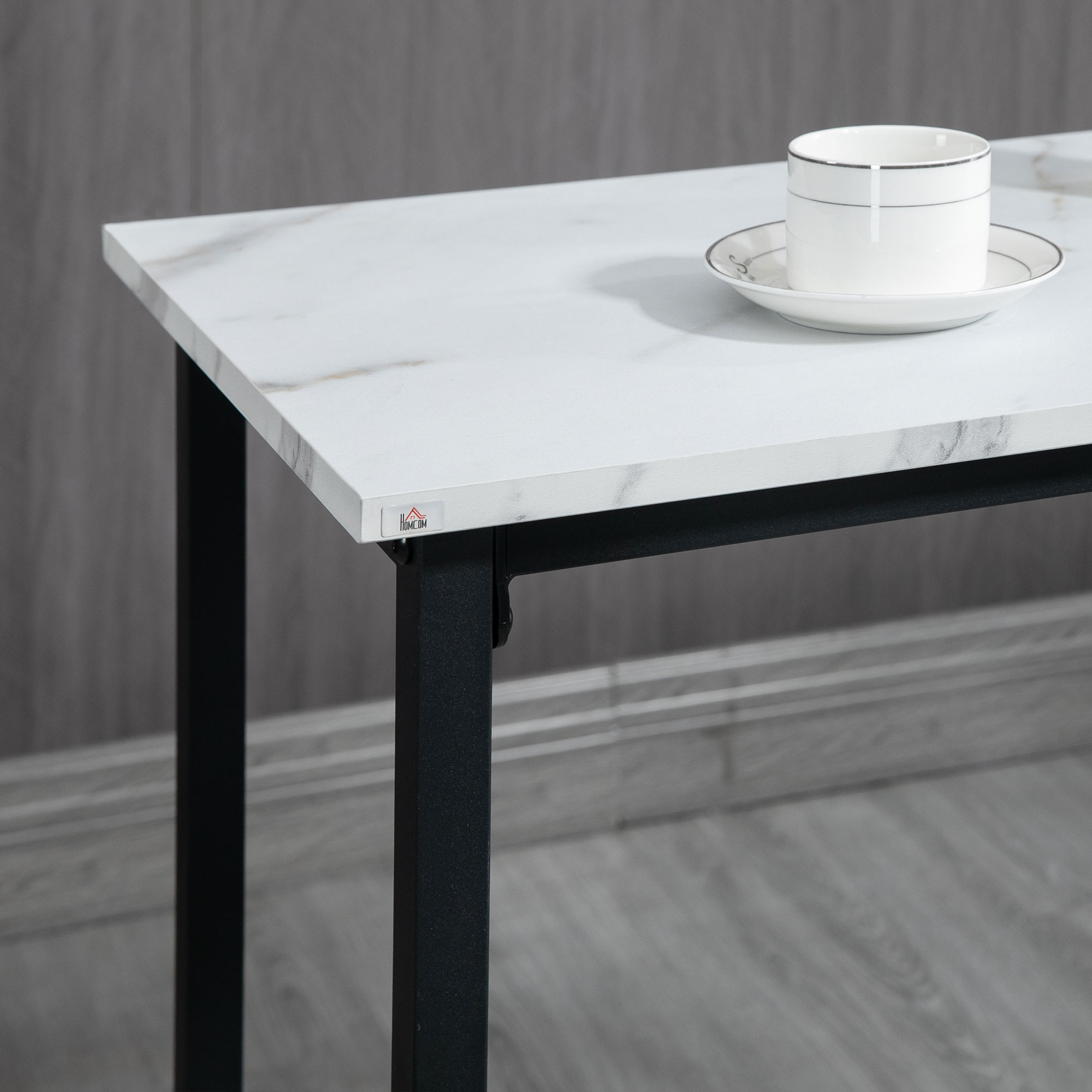 Bar-Set für 2 Personen, 1 Tisch mit 2 Barhockern, Tischplatte in weißer Marmoroptik, Stahlrahmen