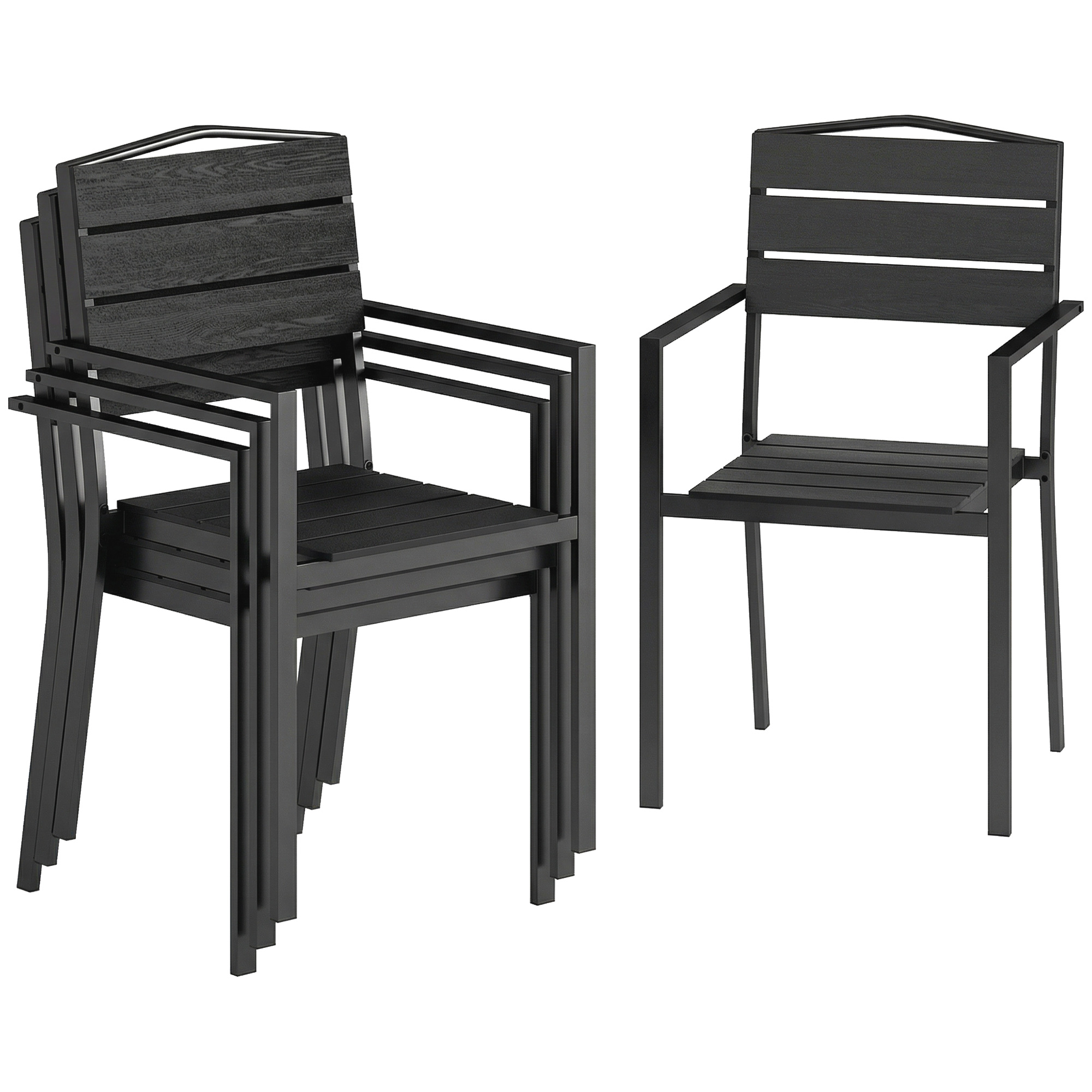 Gartenstühle 4er Set Stapelbare Terrassenstühle mit Lamelldesign Armlehnen 52 x 51 x 90 cm Schwarz