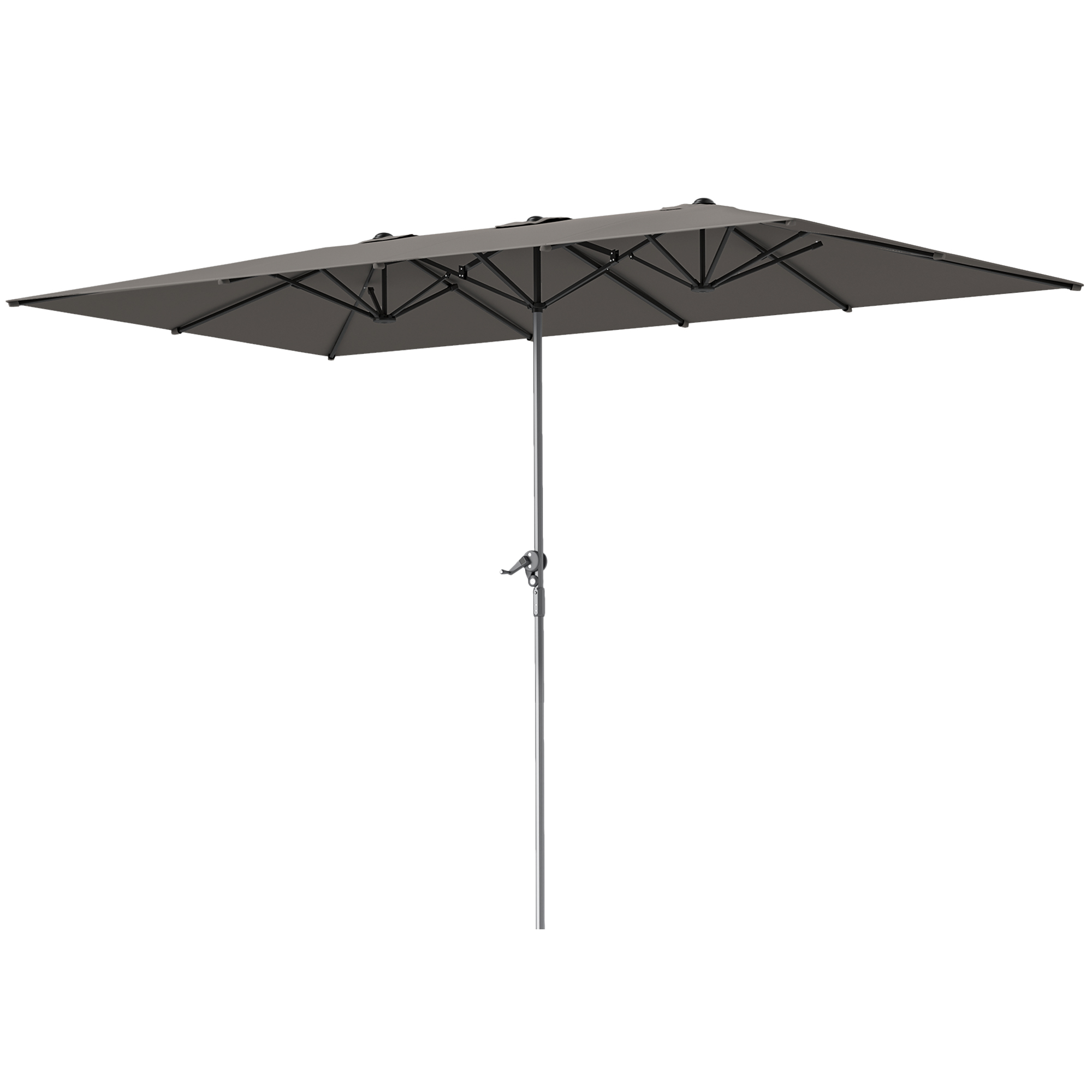 Doppelseitiger Schirm, 451 x 264 cm Sonnenschirm mit Kurbelsystem, 12 Metallstreben, Aluminiummast, Dunkelgrau Doppelseitiger Schirm, 451 x 264 cm Sonnenschirm mit Kurbelsystem, 12 Metallstreben, Aluminiummast, Dunkelgrau