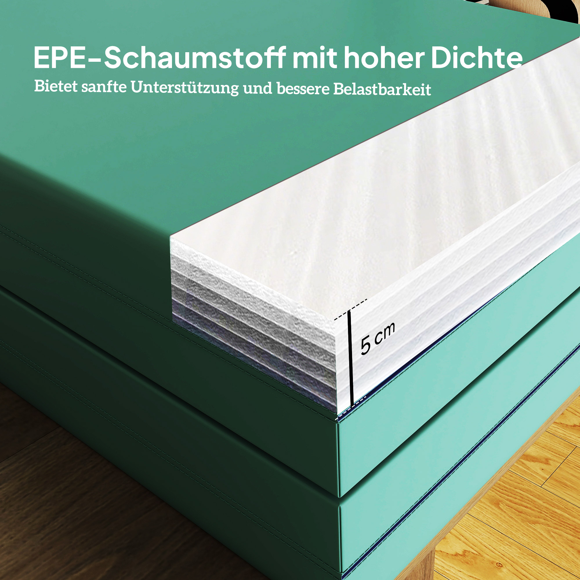 Trainingsmatte Faltbare Fitnessmatte mit Griff Sportmatte für Yoga Fitness Synthetikbezug 180 x 60 x 5 cm Grün+Lila