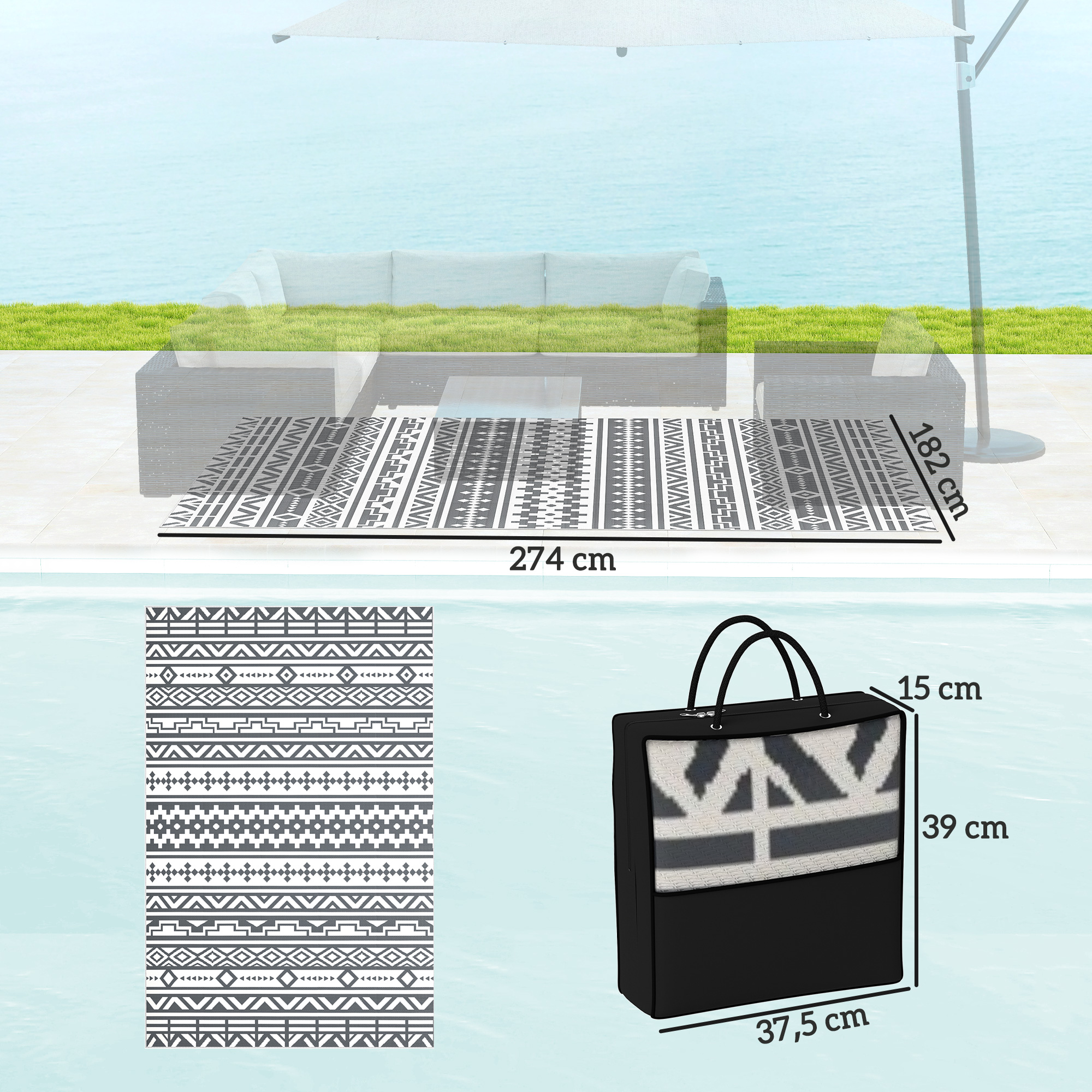 Outdoor Teppich robuster Wetterfest Outdoorteppich, Carpet mit Boho-Style, Outdoor-Teppich für Wohnzimmer Balkon