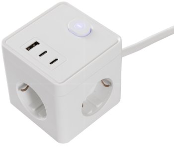 Steckdosen-Würfel mit USB-Ladebuchsen / USB-A /USB-C,3-fach, 1,5m Kabel, weiß