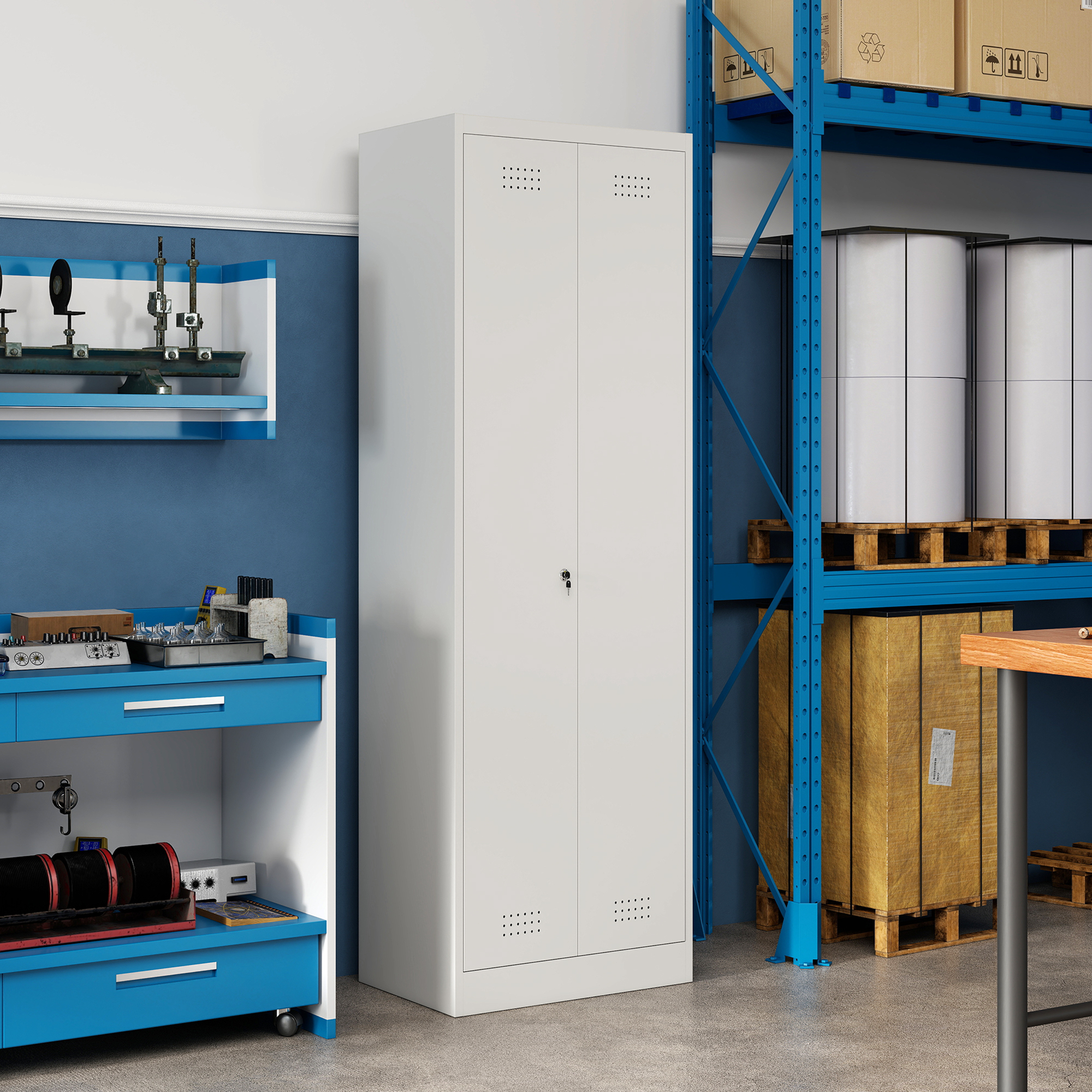 Besenschrank Mehrzweckschrank aus Stahl Vorratsschrank mit Staubsaugerfach & Verstellbaren Einlegeböden 60 x 40 x 165 cm