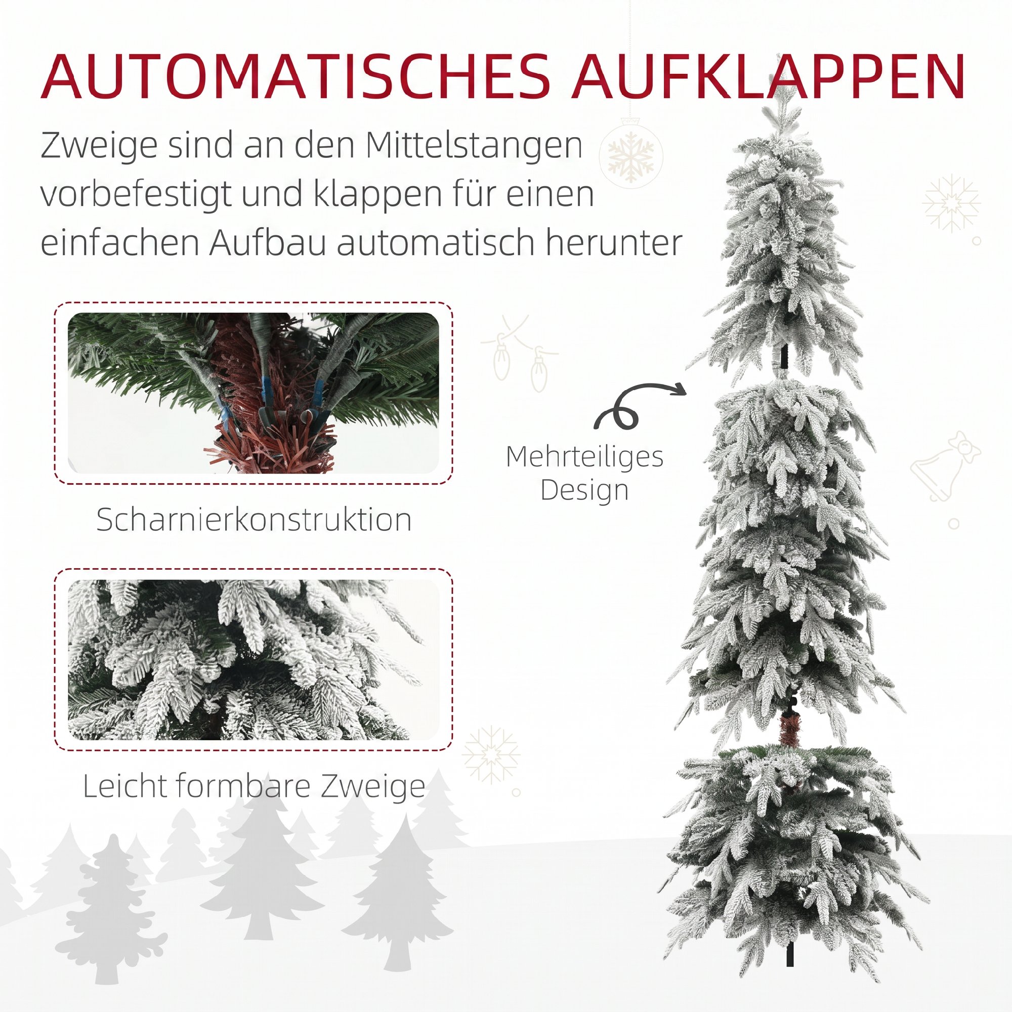 Weihnachtsbaum künstlich 210 cm Christbaum wie echt mit 800 dichten Zweigen, Kunstschnee, Auto-Öffnung